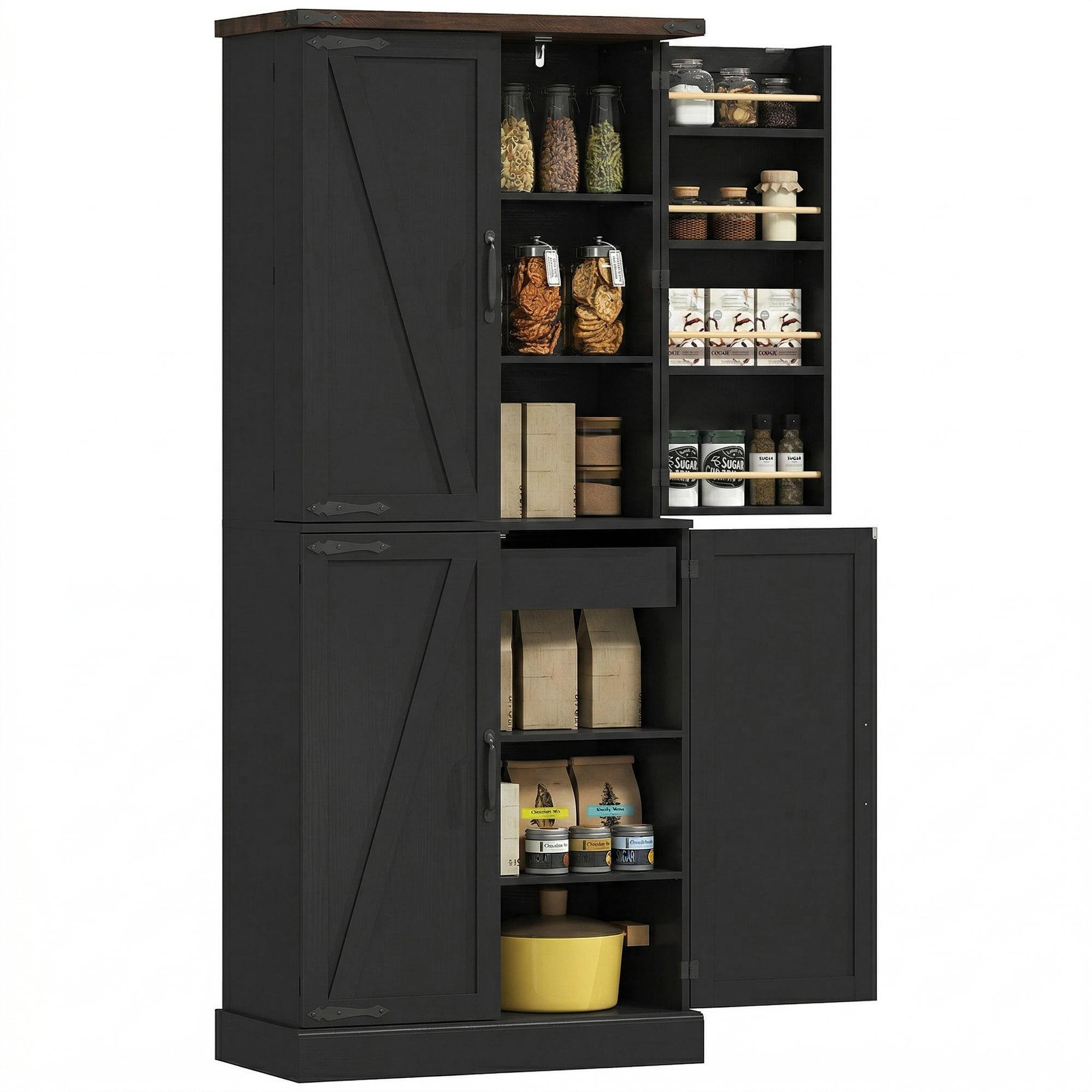 Black 8 Rack Pantry Cabinet with Adjustable Shelves, 72 in