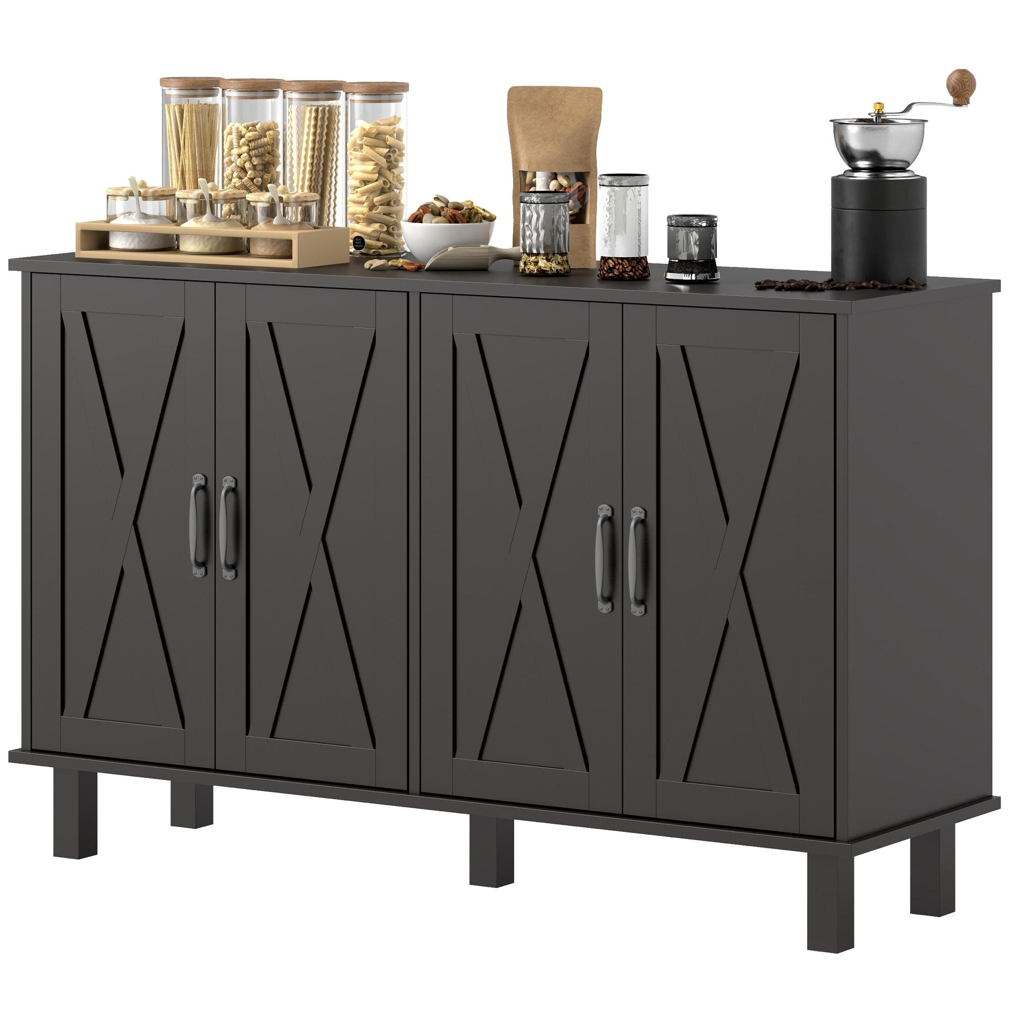 Black Farmhouse Bar Sideboard with Adjustable Shelves