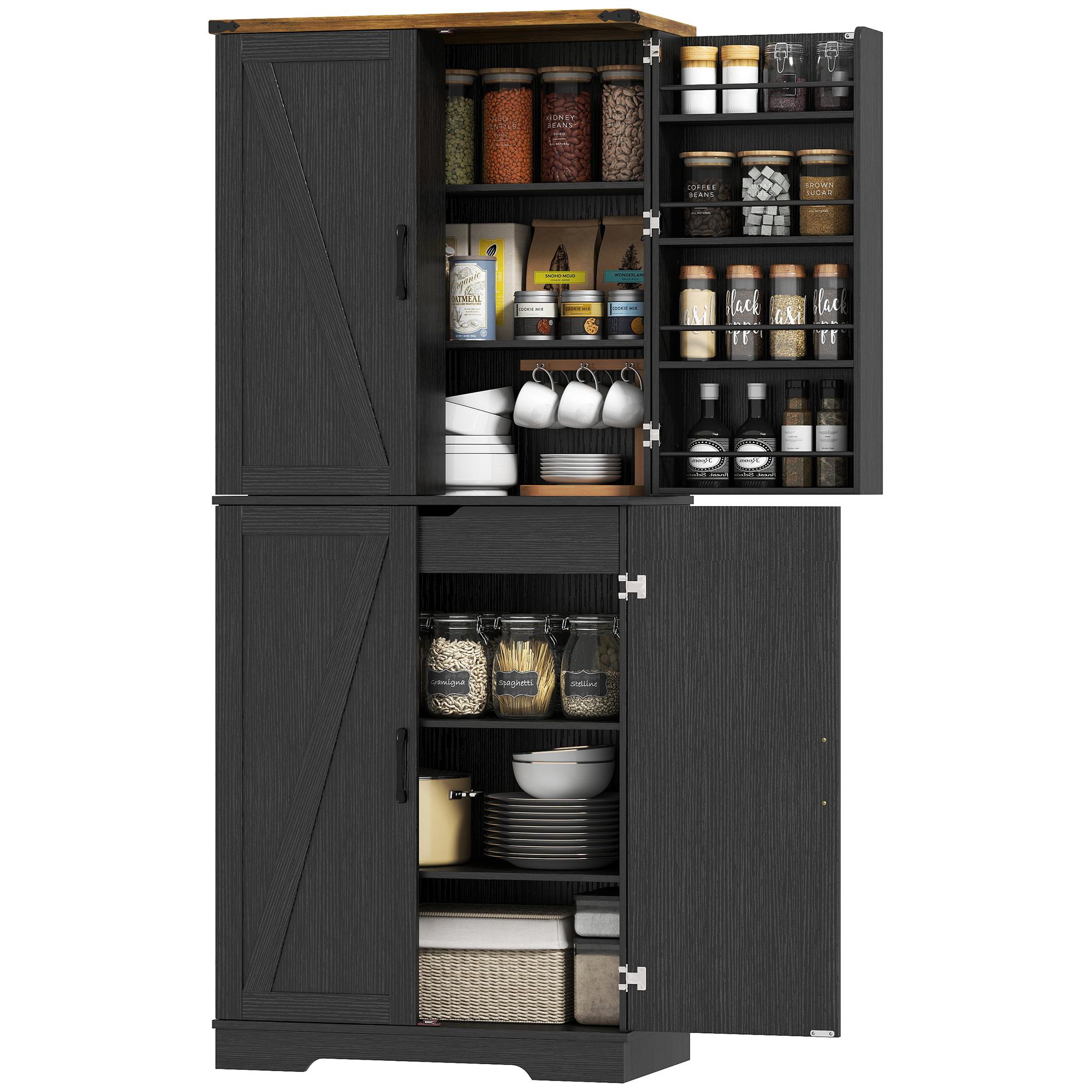 Black Farmhouse Storage Cabinet with 4 Doors, 72-Inch