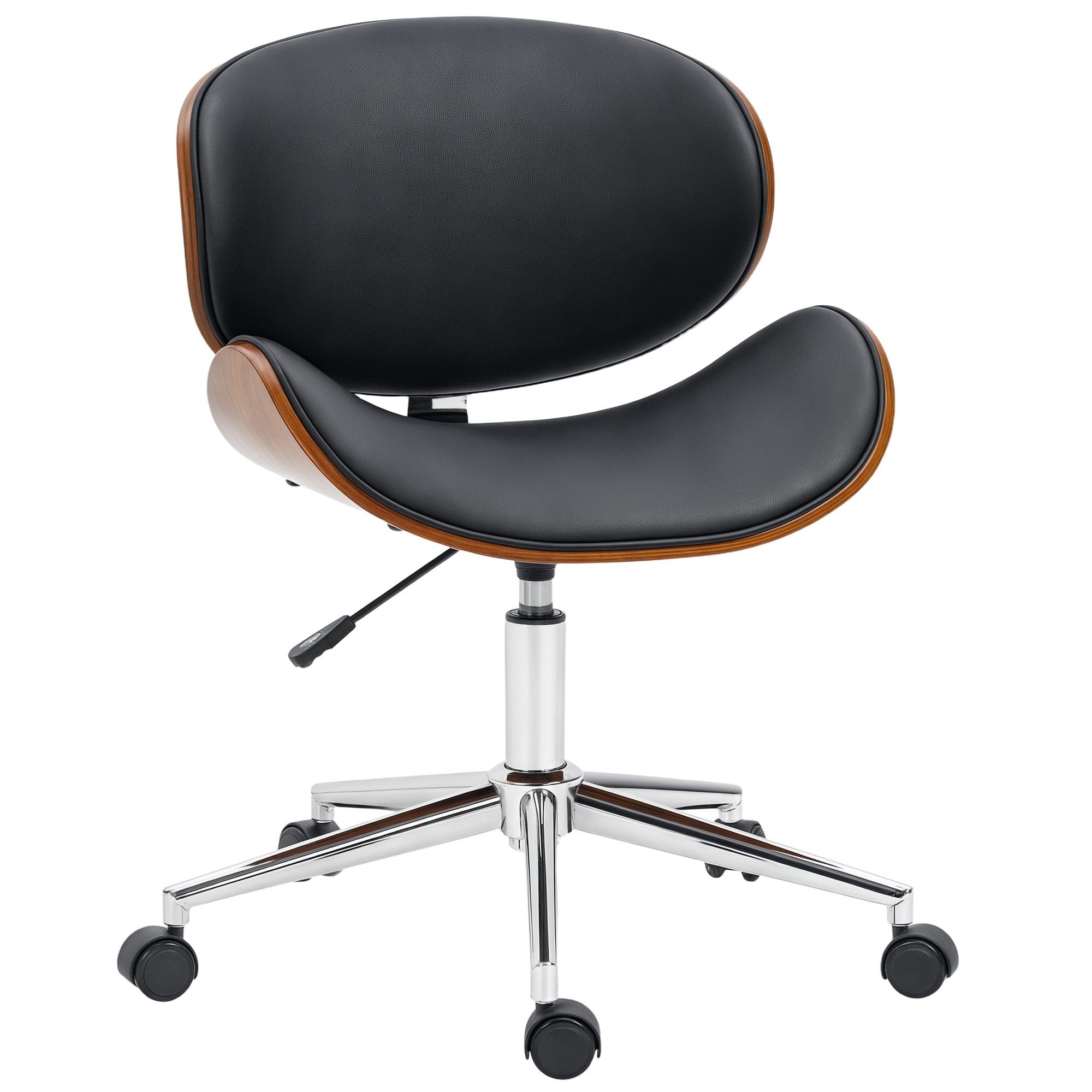 Black Bentwood Desk Chair with Faux Leather, Adjustable Height