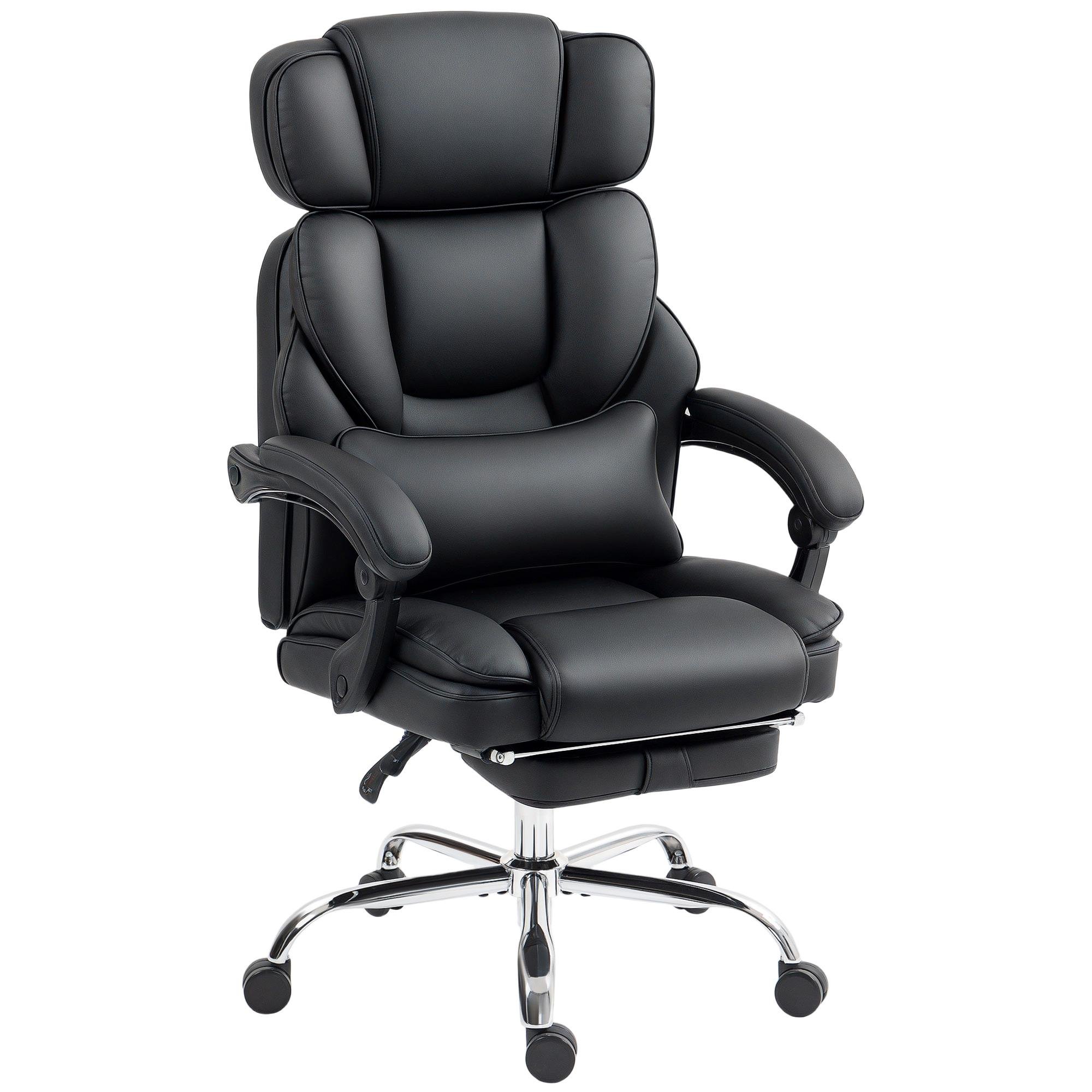 Black Faux Leather Recliner Chair with Footrest
