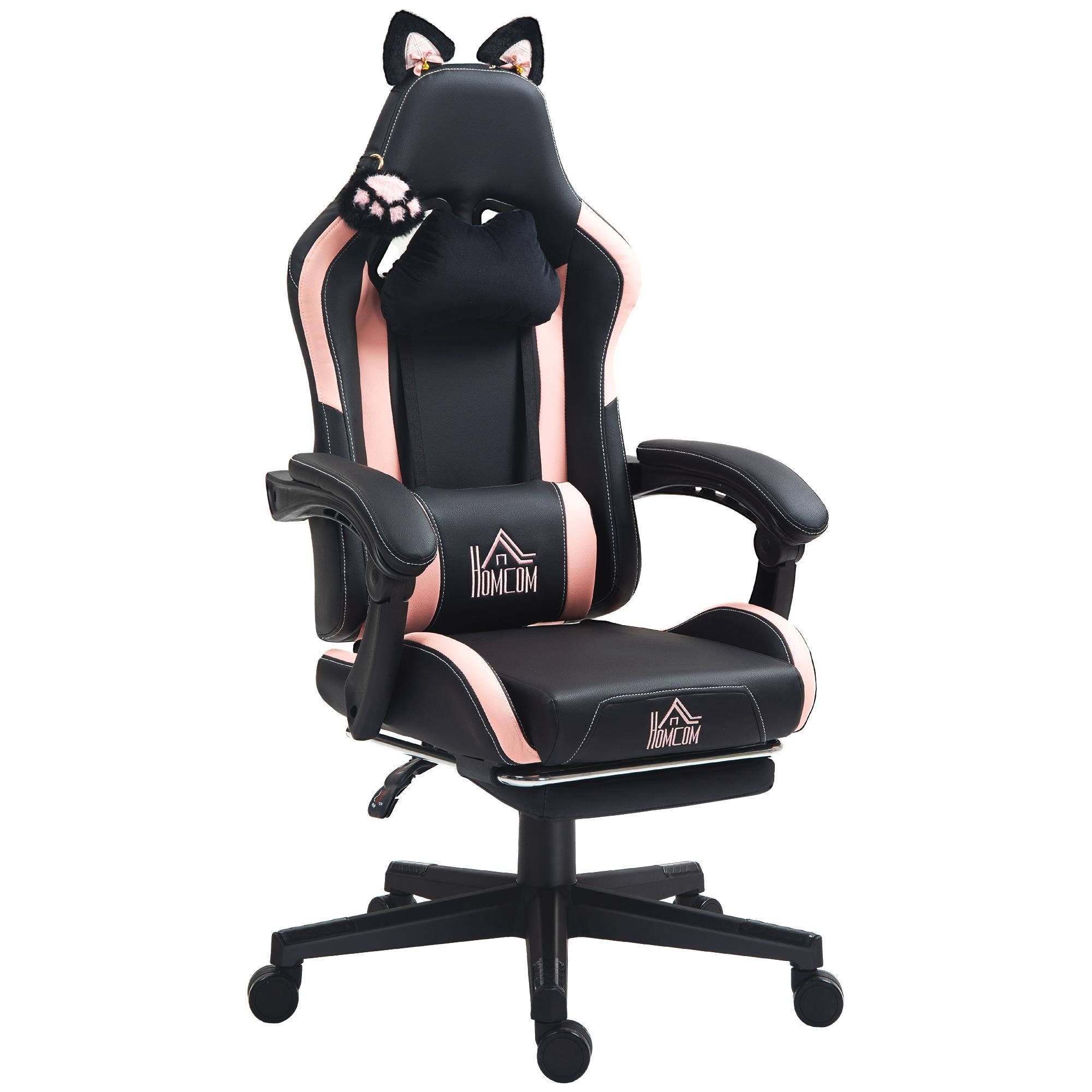 Black Faux Leather Gaming Chair with Footrest, 135° Recline