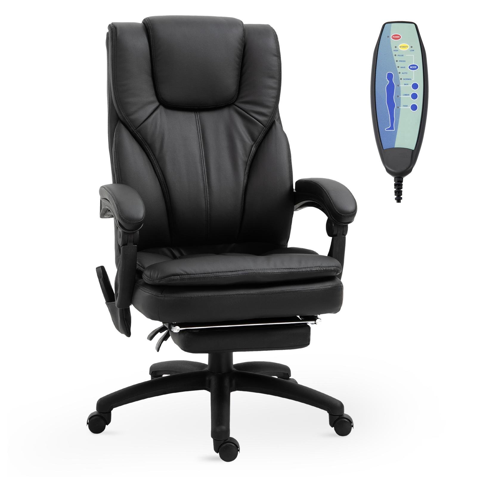 Black 6-Point Massage Chair with Retractable Footrest