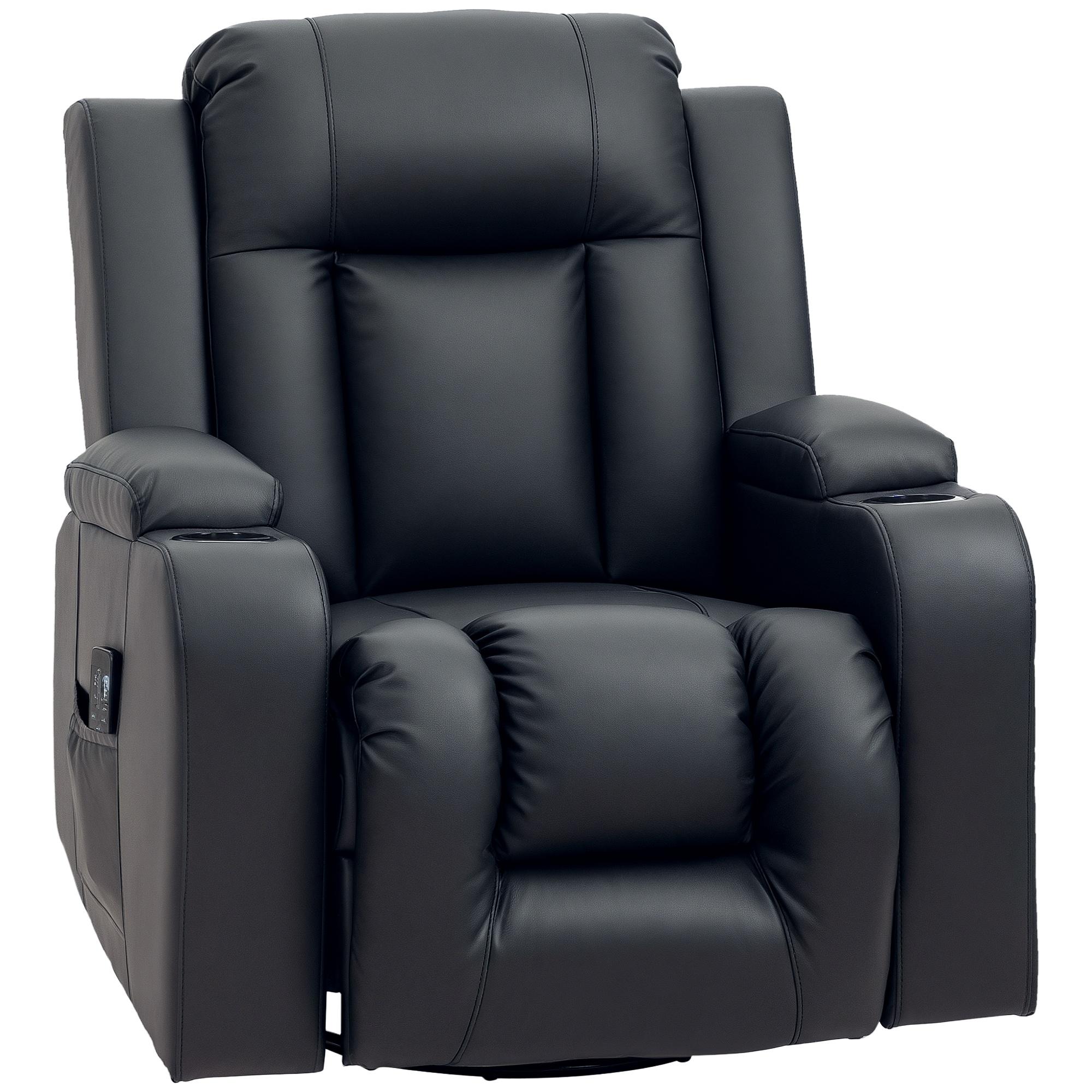 Black Swivel Massage Recliner with 8-Point Massage