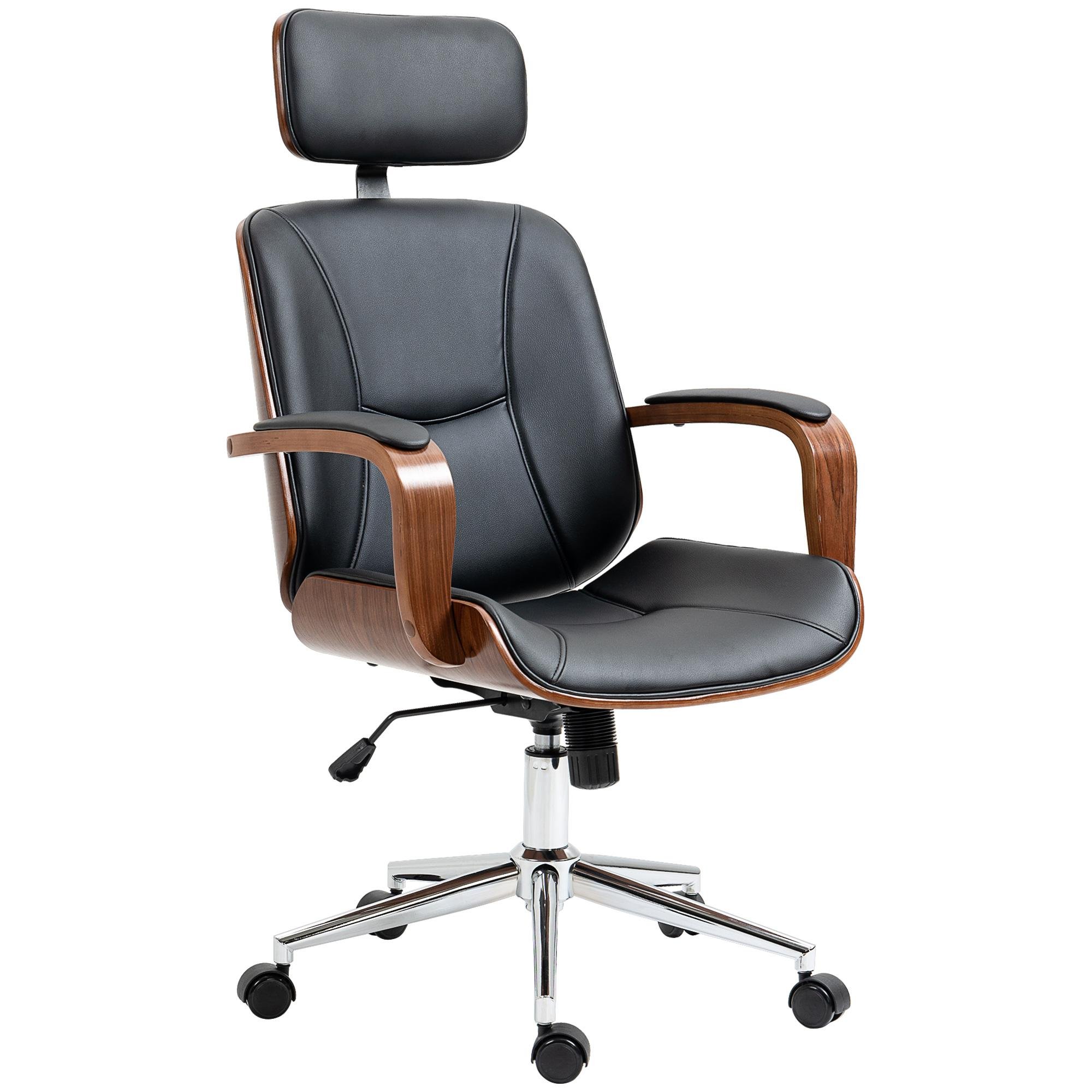 Black Faux Leather Desk Chair with Removable Headrest