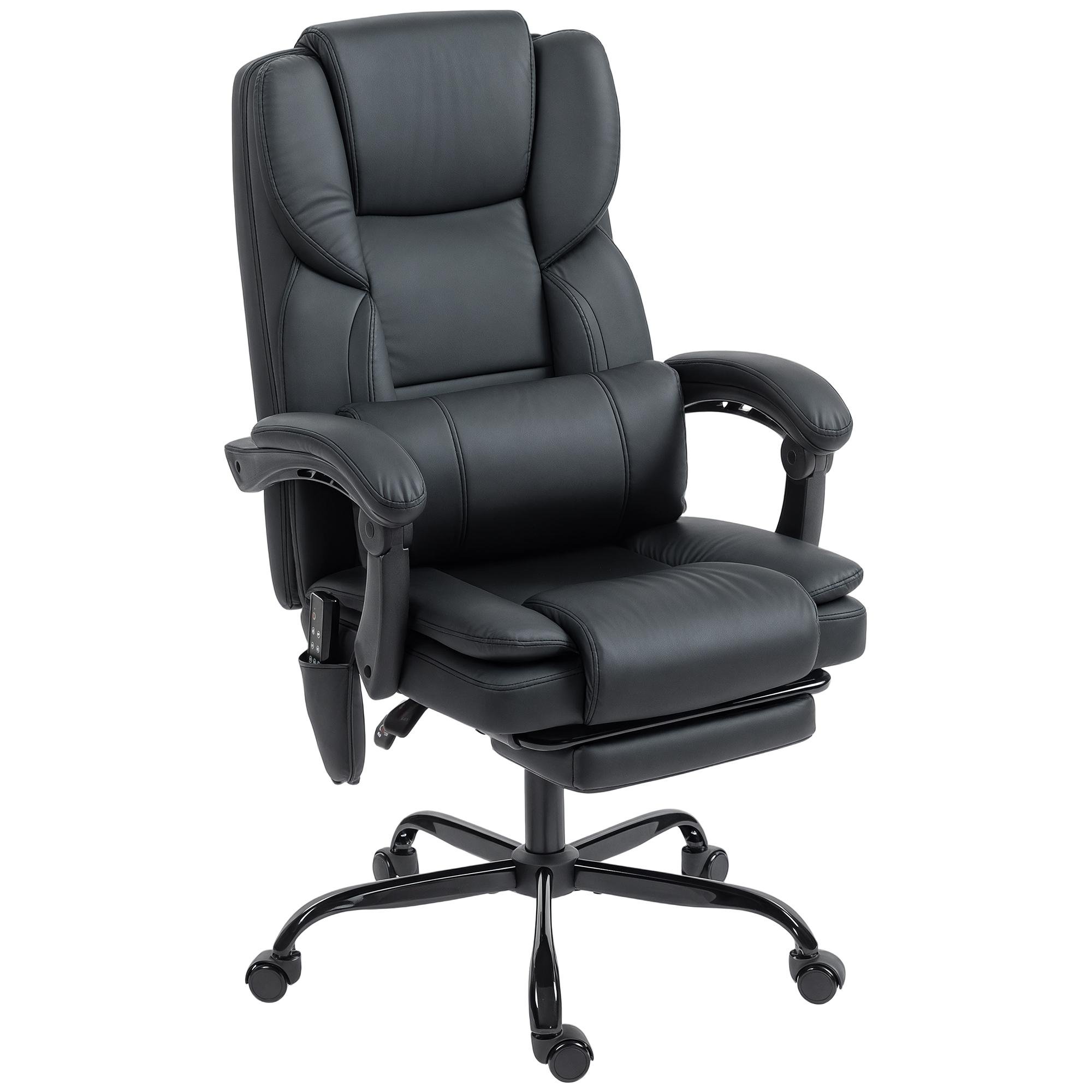 Black Massage Desk Chair with Reclining Footrest