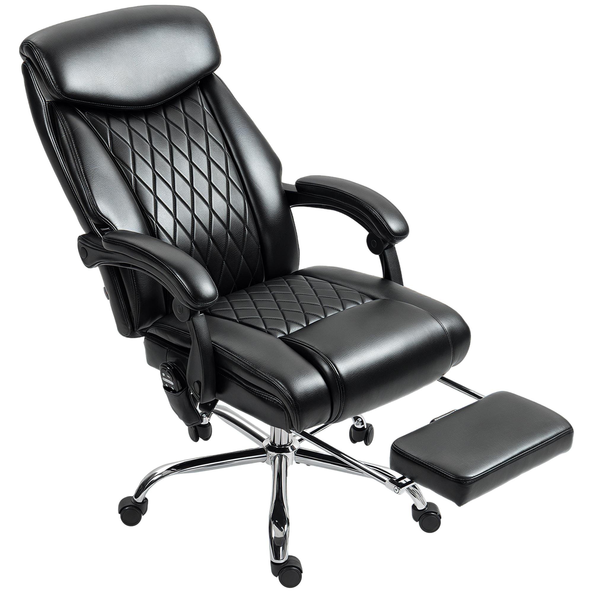 Faux Leather Office Massage Chair with Footrest, Black