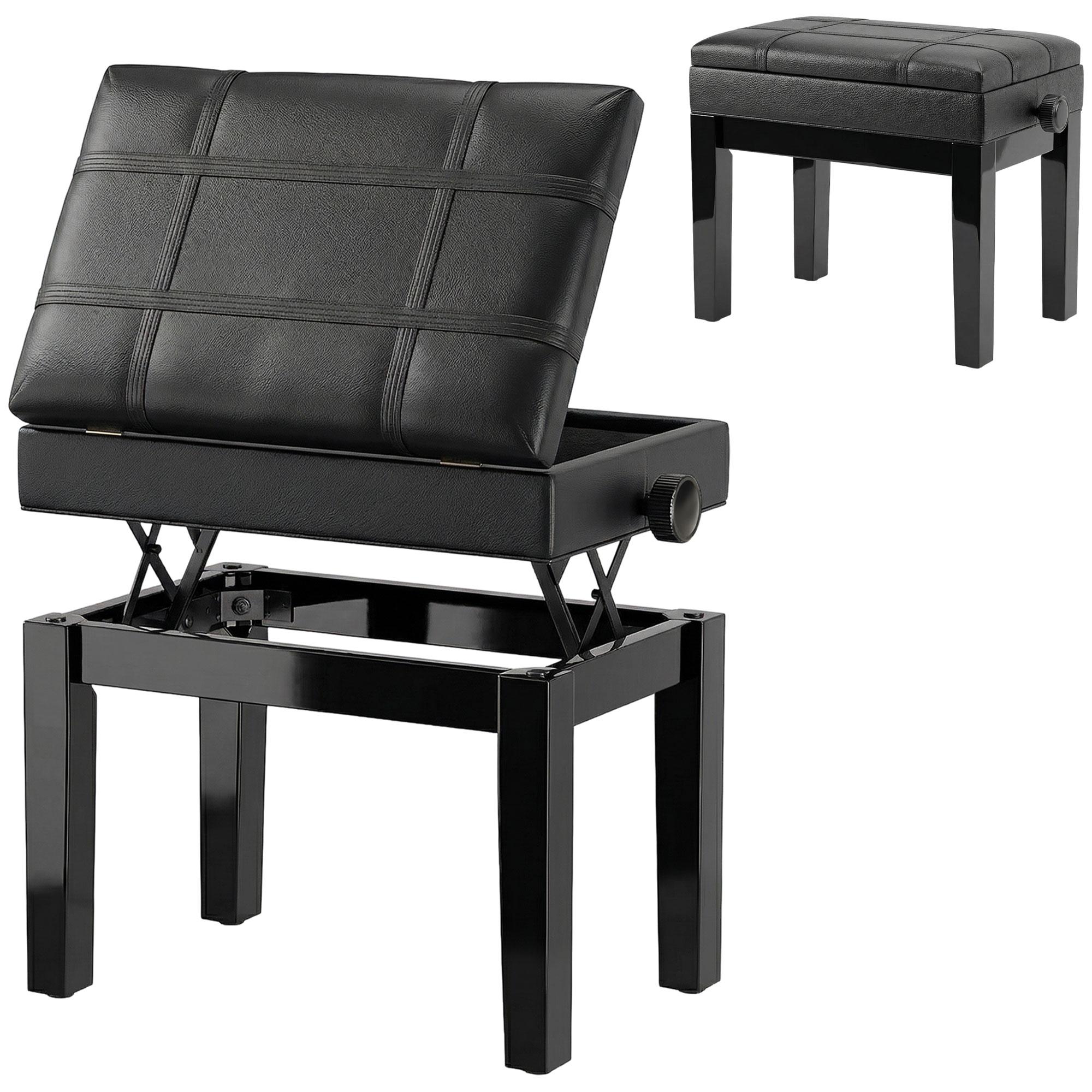 Black Adjustable Keyboard Bench with Padded Storage