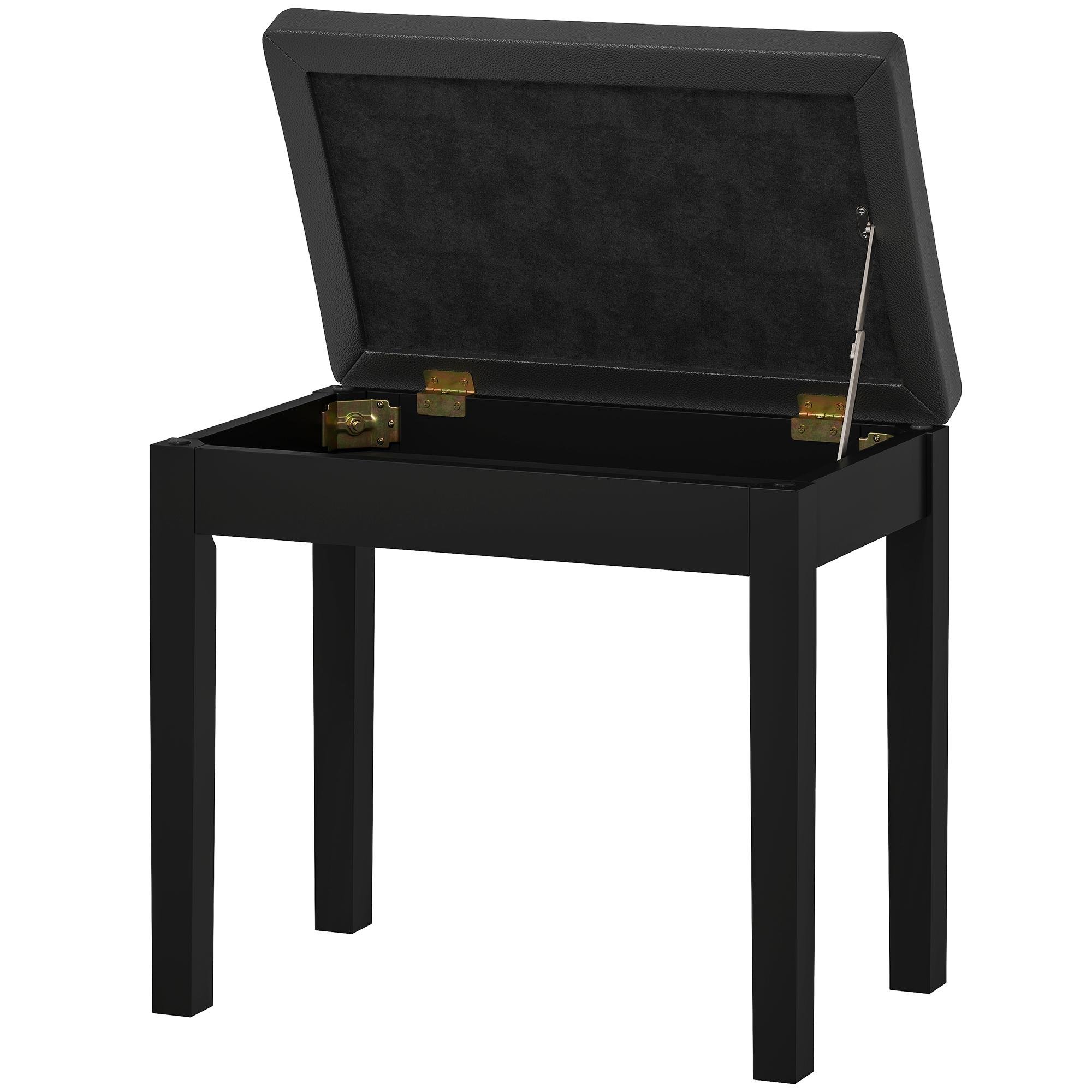 Black Storage Piano Bench with Tufted Faux Leather Cushion