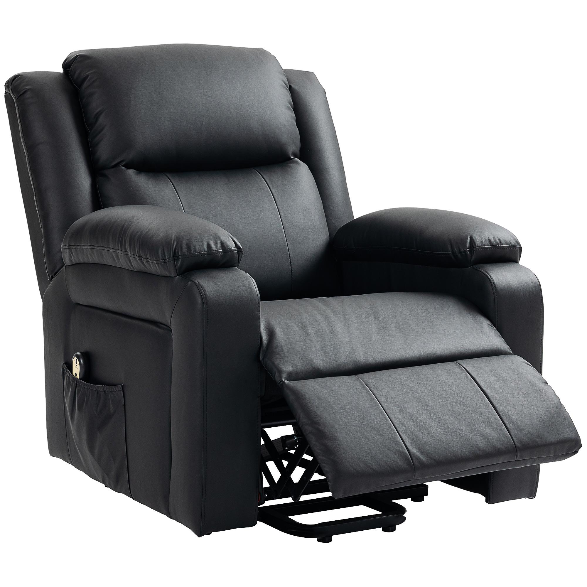 Black Faux Leather Lift Chair with 135° Recline