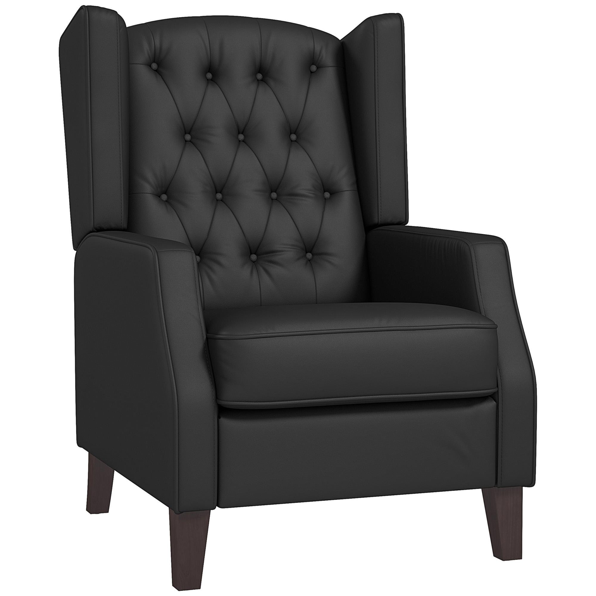 Black Faux Leather Wingback Chair with Button Tufting