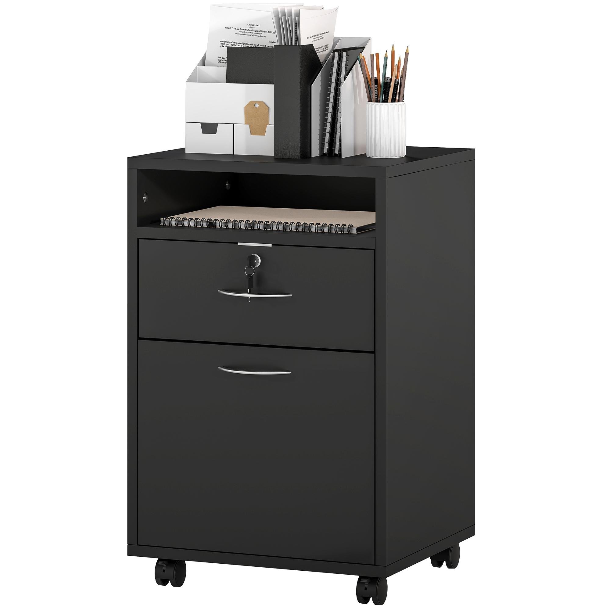 Black Open Shelf File Cabinet with Wheels for Home Offices