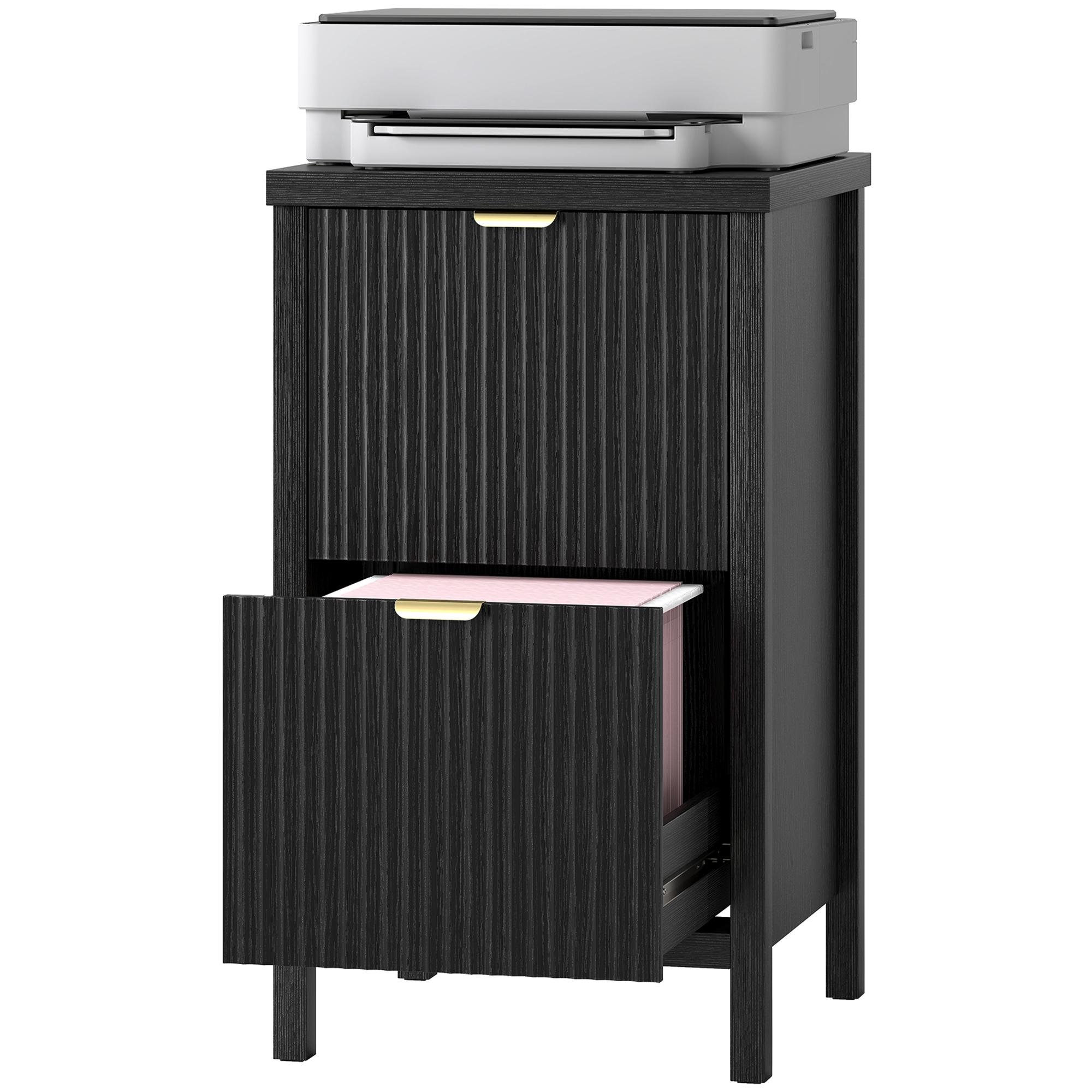 Black Wavy Filing Cabinet with Quiet Slides for Home Office