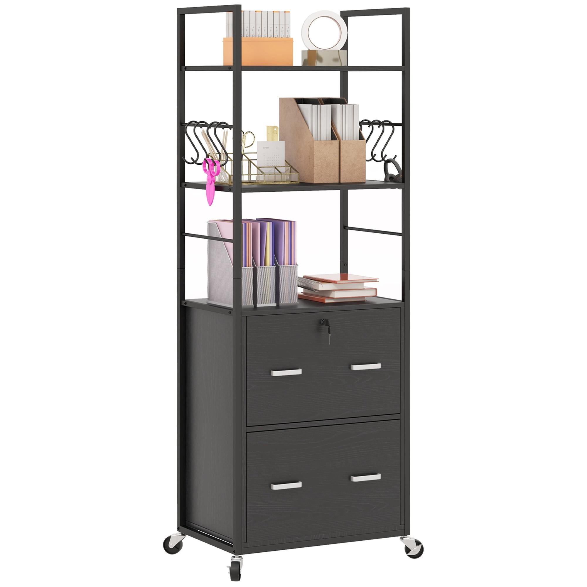 Black 67.7 Inch Filing Cabinet with Adjustable Hanging Bars