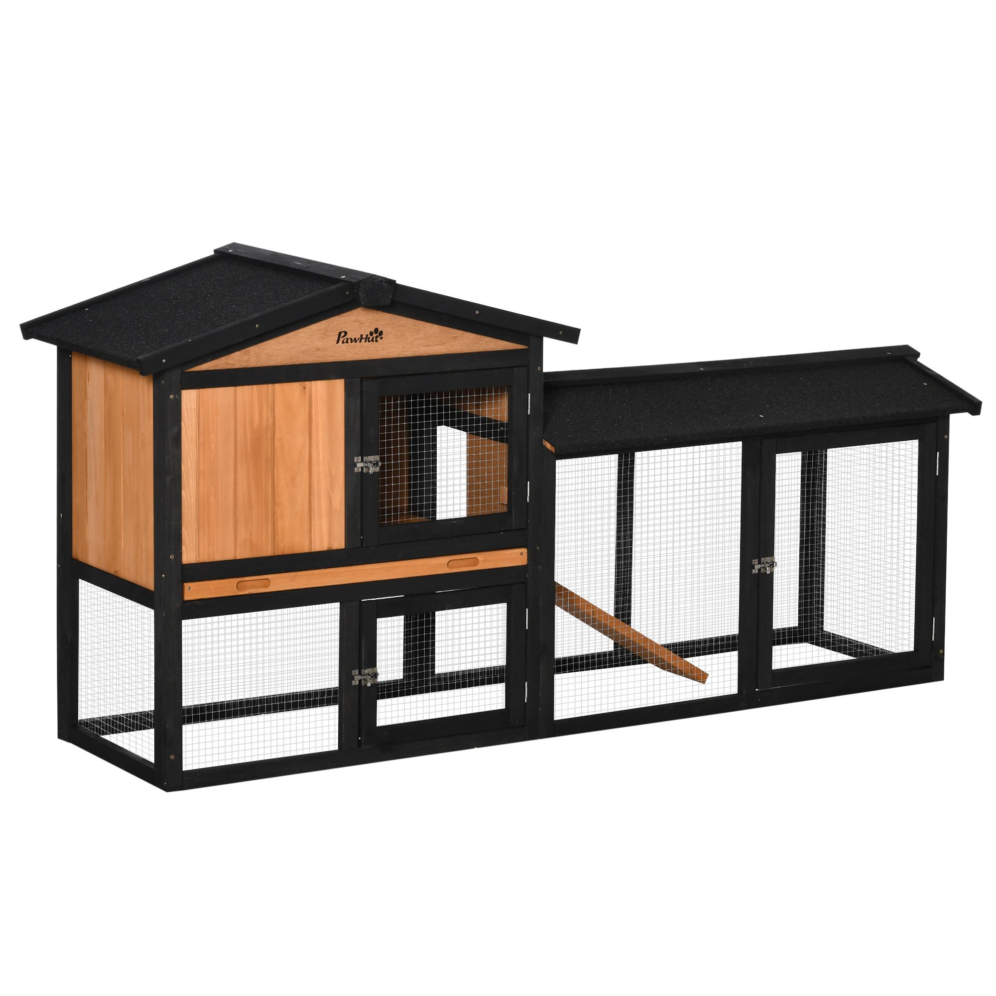 Black Rabbit Hutch Run with Slide-Out Tray, 69.2 in