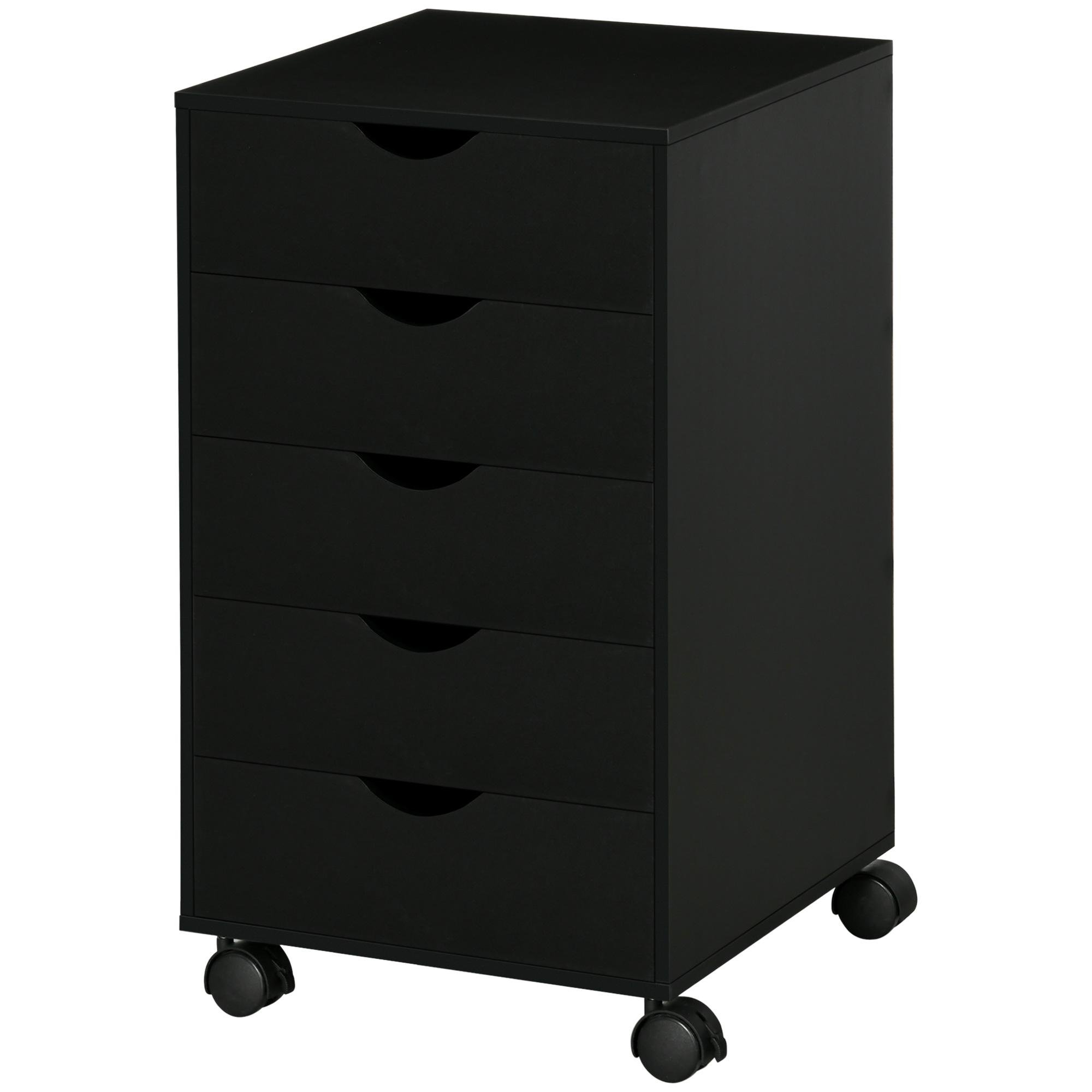 Black Five Drawer Filing Cabinet with Casters, 15.7 x 15.7 x 26.4 in