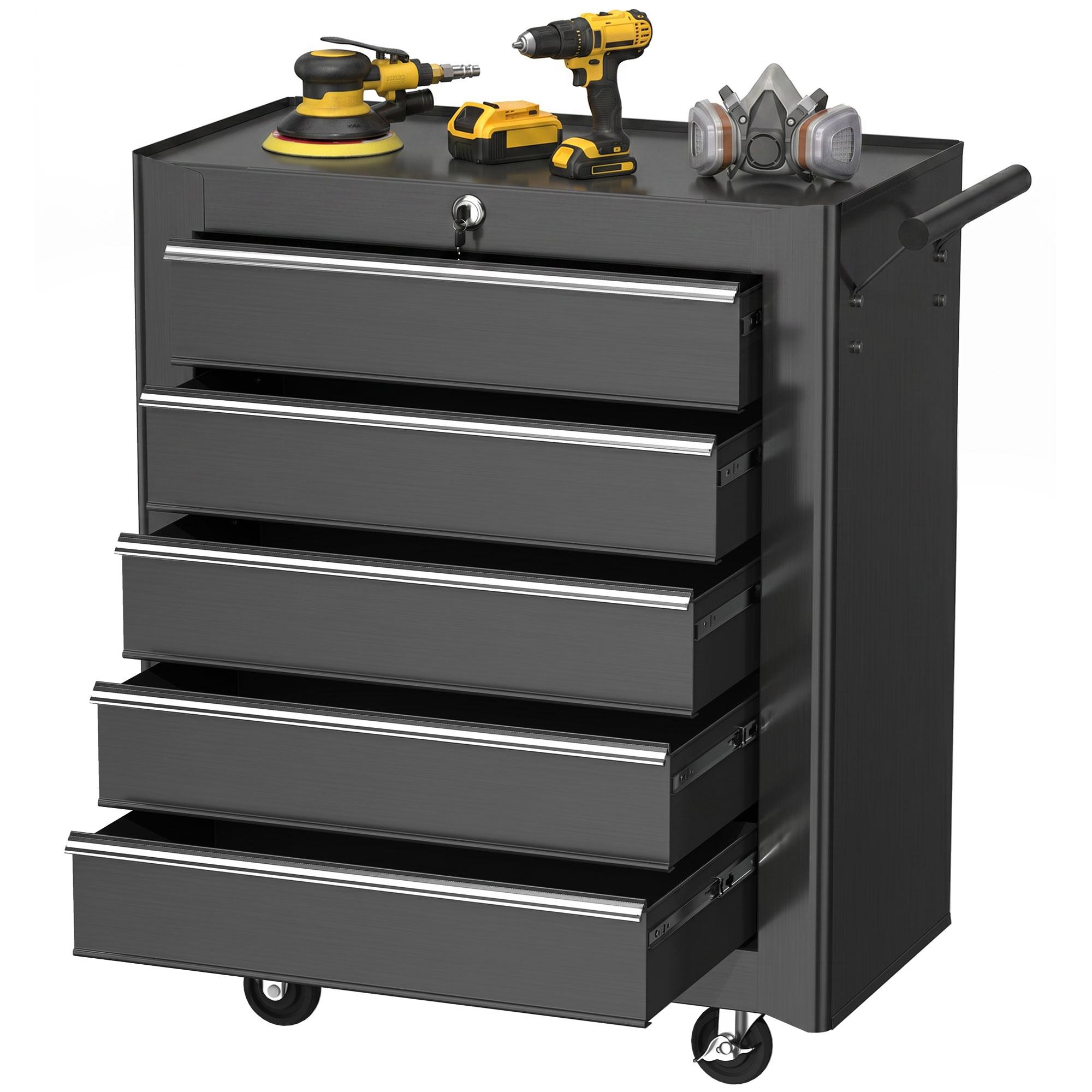 Black Five Drawer Tool Cabinet with EVA Mats