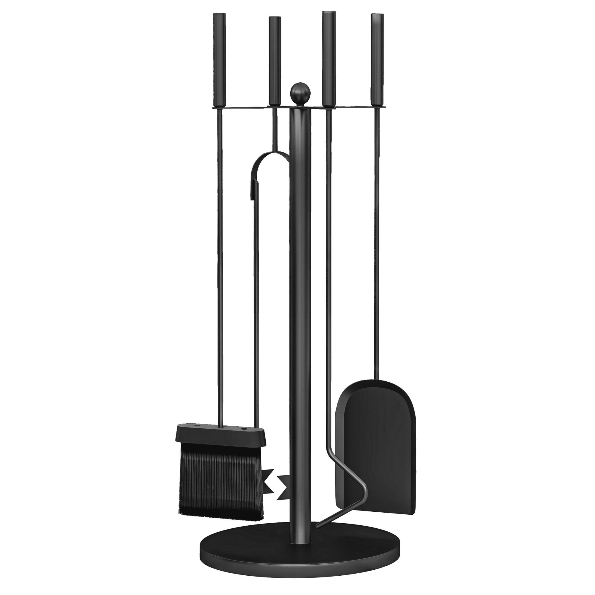 Metal Fireplace Tools Set with Compact Black Stand
