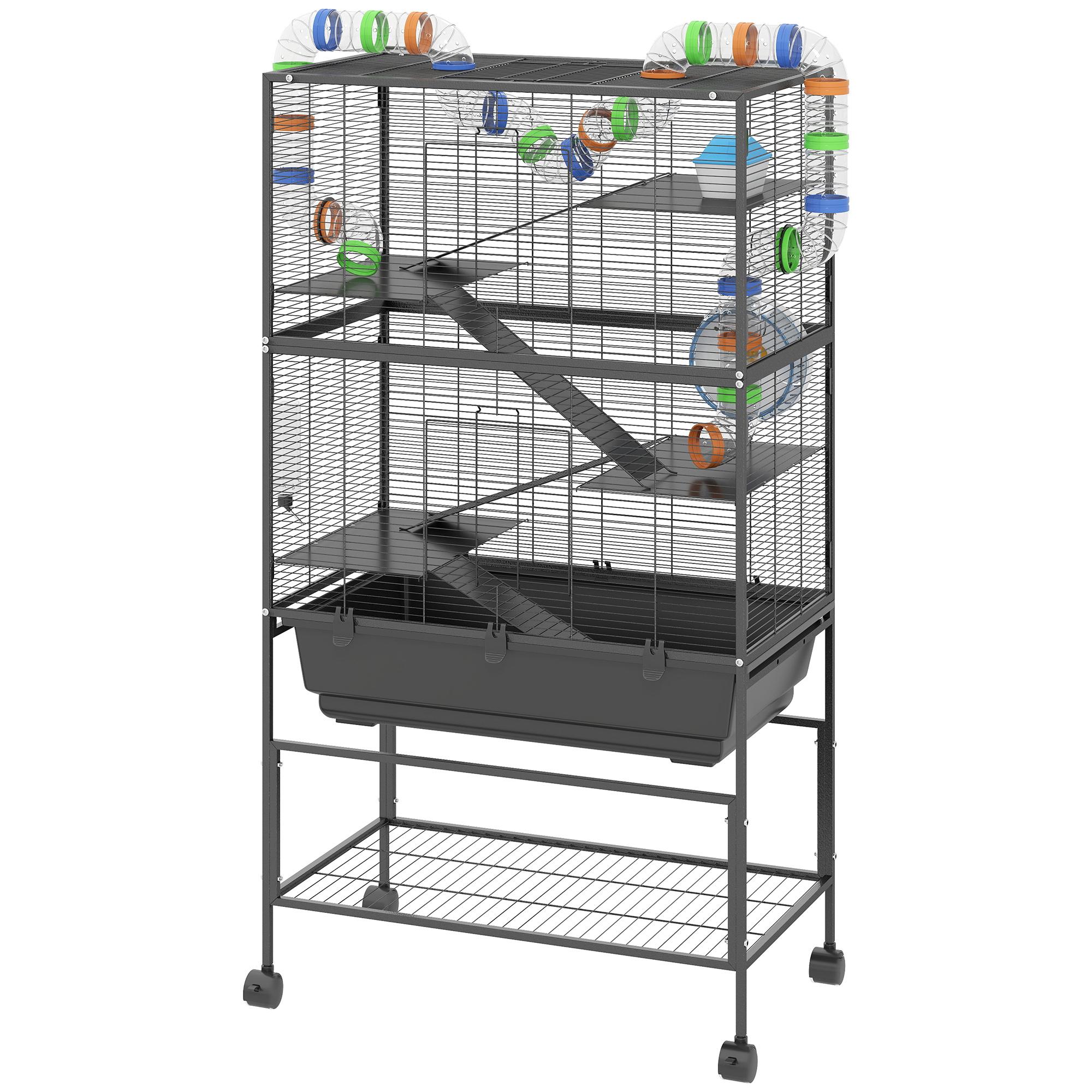 Black Alloy Steel Hamster Cage with Deep Tray
