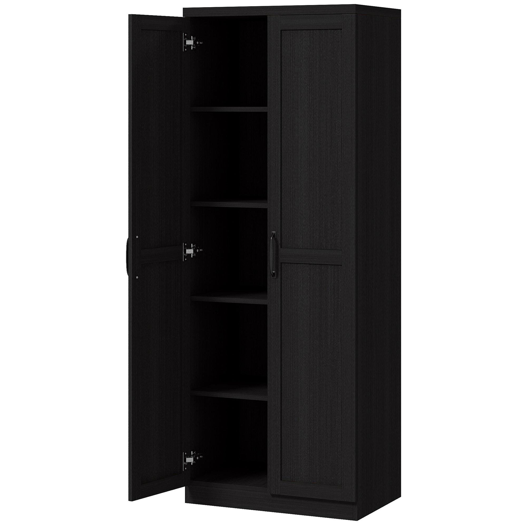 Black Five Tier Pantry Cabinet with Adjustable Shelves