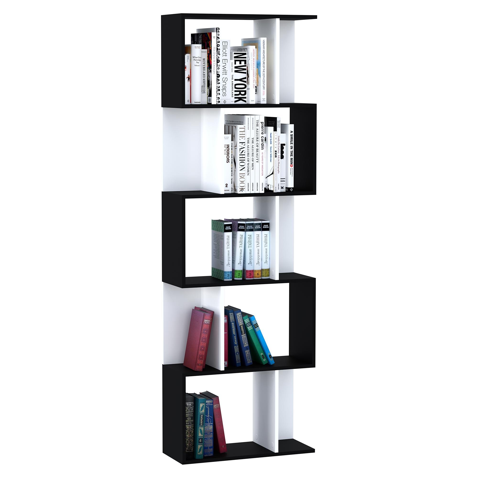 Black S Shape Display Shelf, Five-Tier Open Bookcase