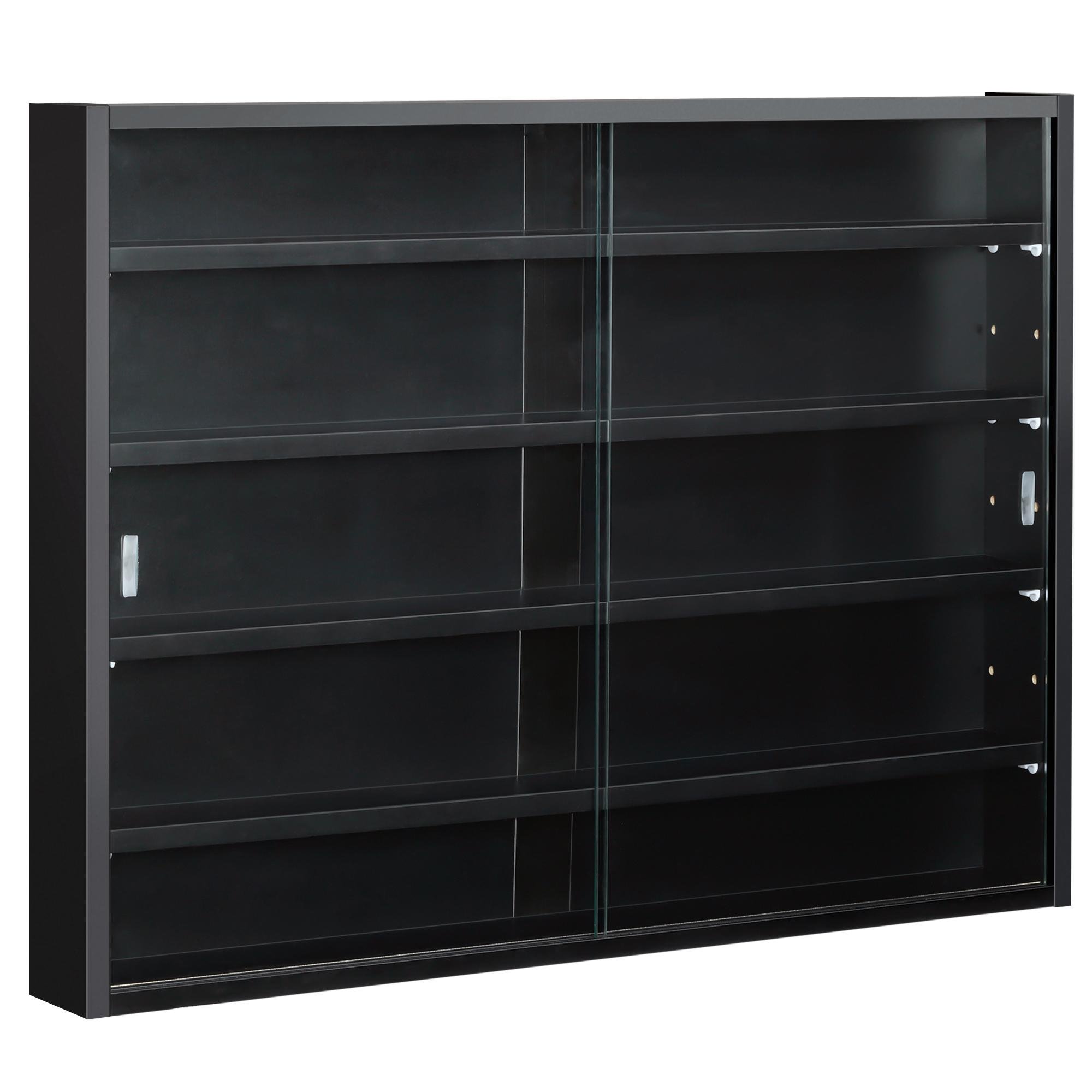 5 Tier Wall Display Cabinet with Adjustable Shelves, Black