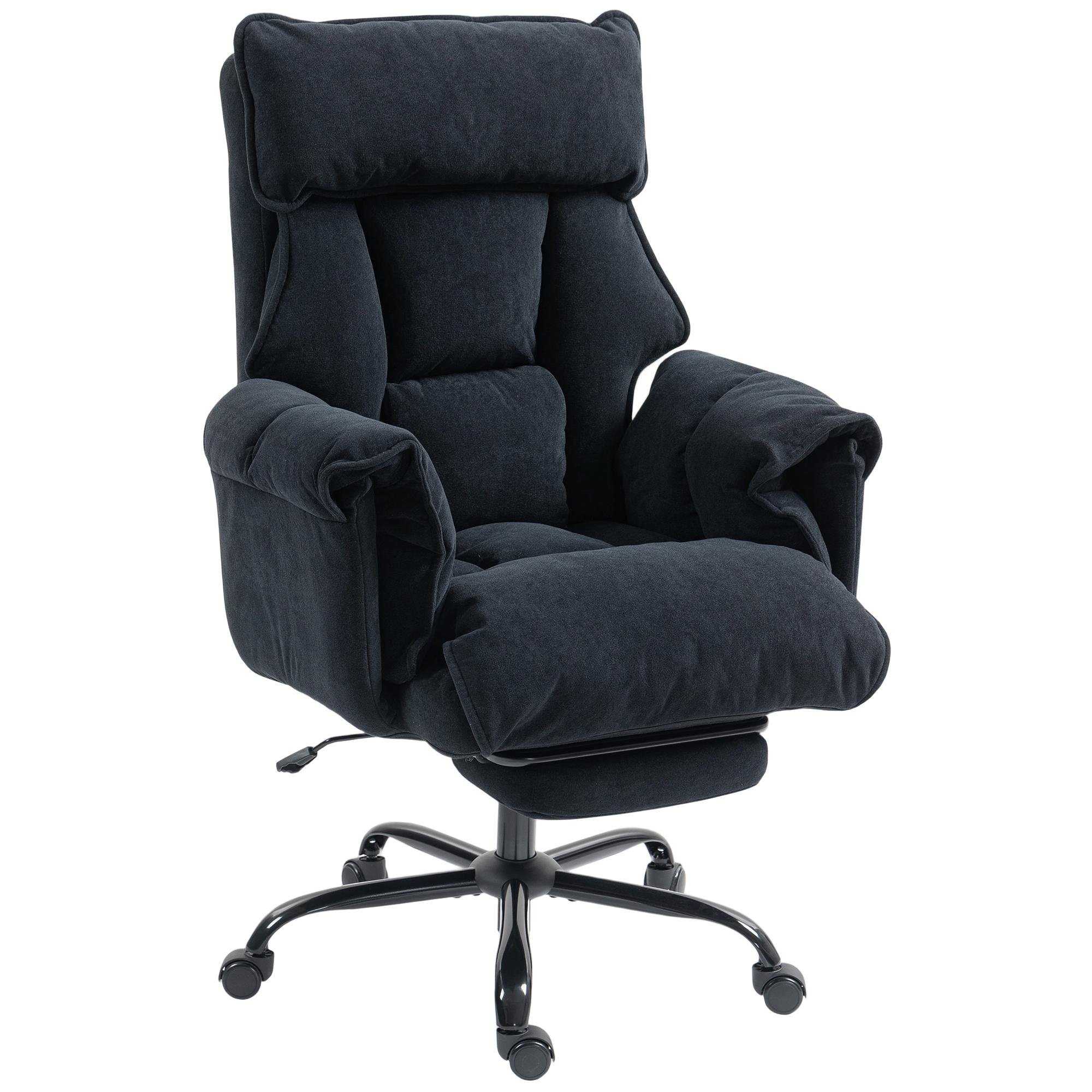 Black Flannel Office Chair with Footrest, 3 Recline Angles