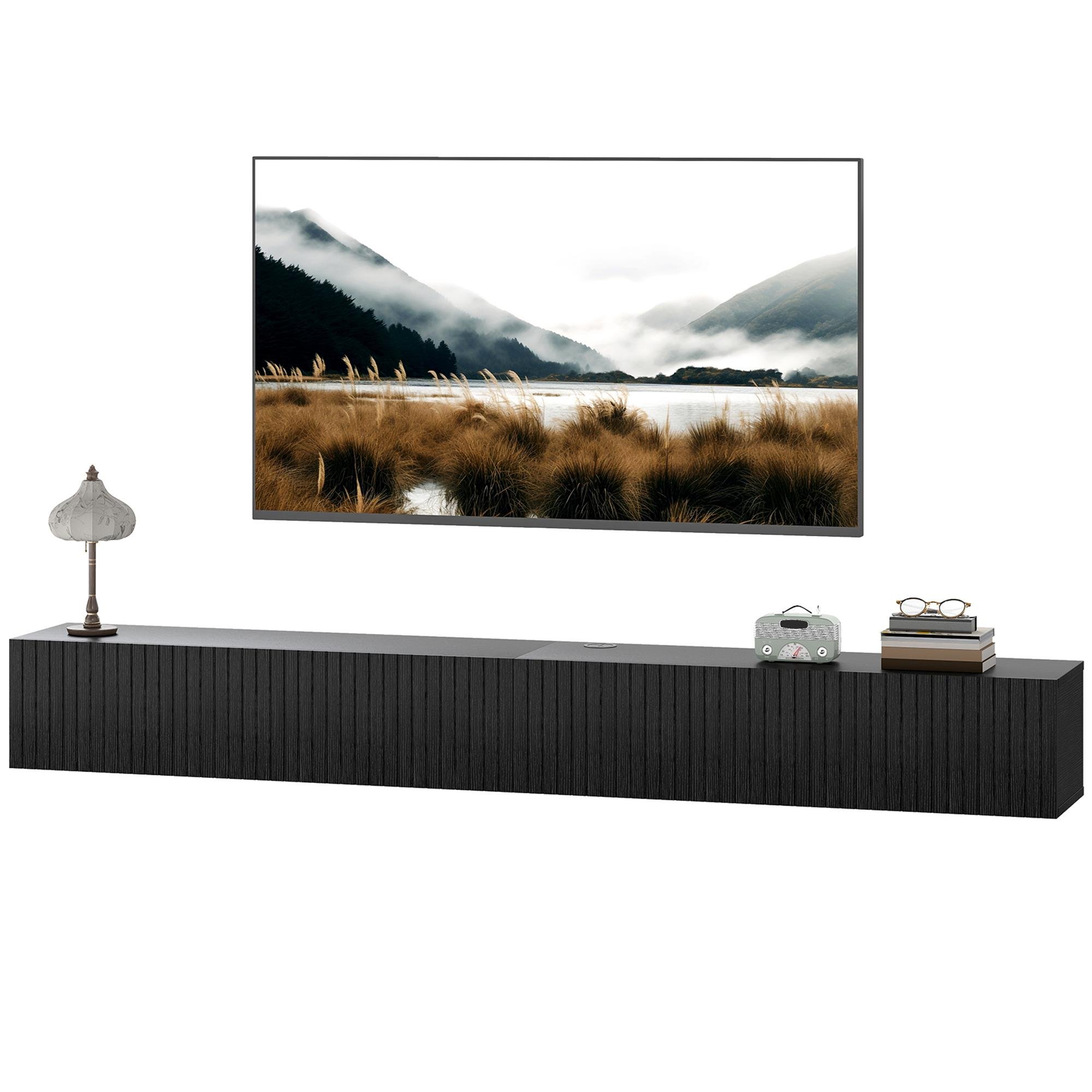 71 inch black fluted console, Floating TV Stand for TVs up to 72 inches