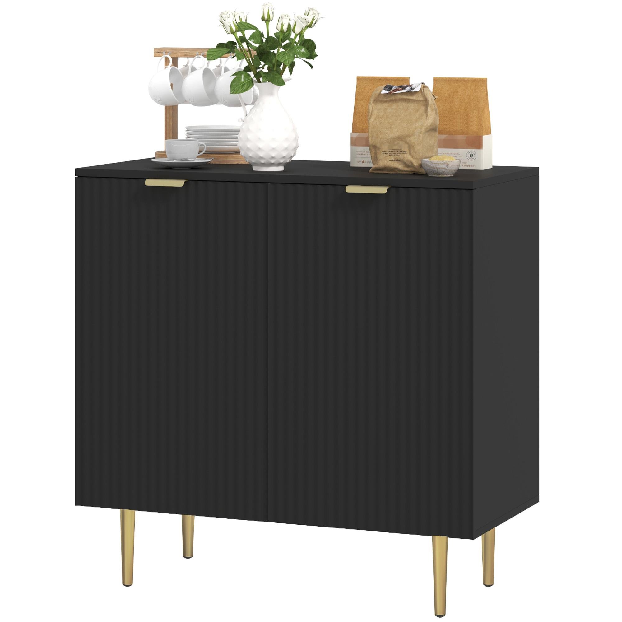 Black Fluted Cabinet with 3-Level Adjustable Shelf