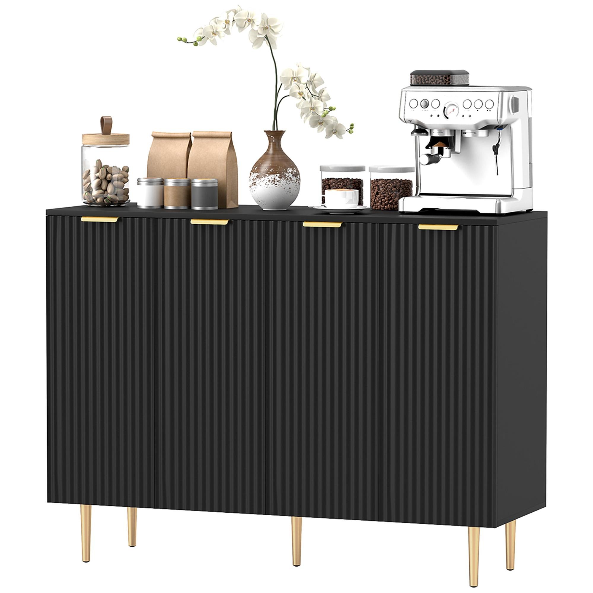 Black Fluted Bar Sideboard with Adjustable Shelves