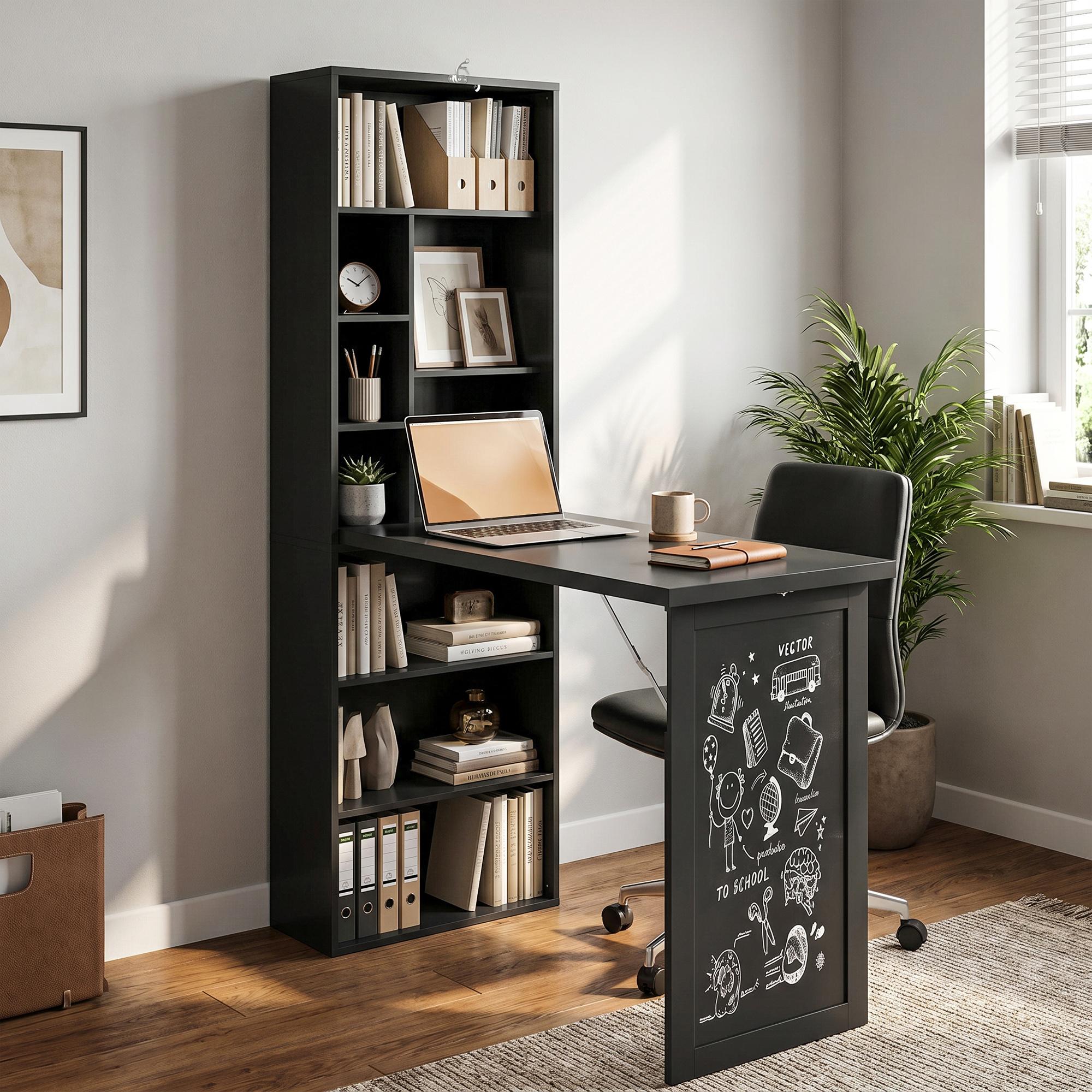 Black 98 cm Folding Desk with Storage and Blackboard