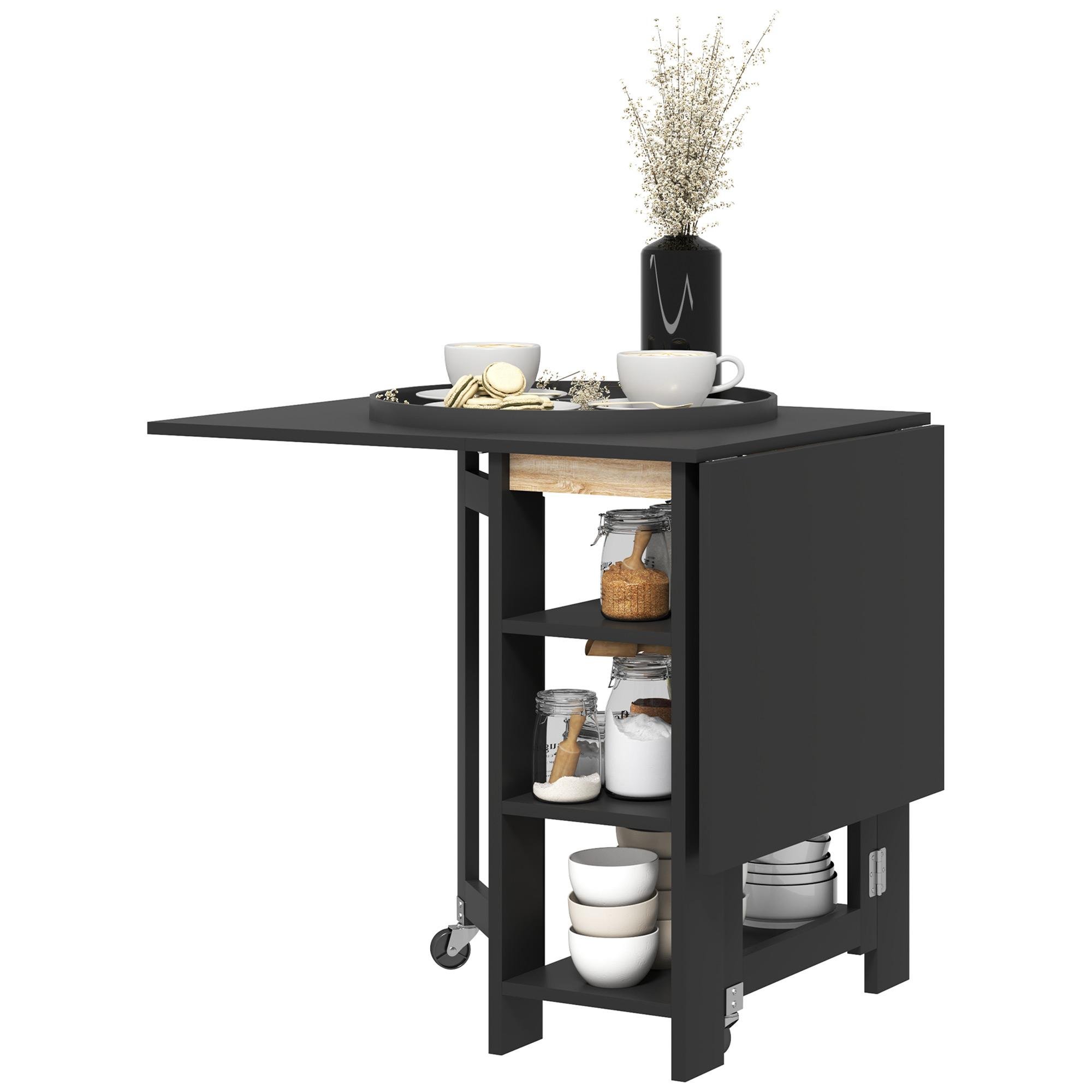 Black Three Position Dining Table with Storage, 47.2 in