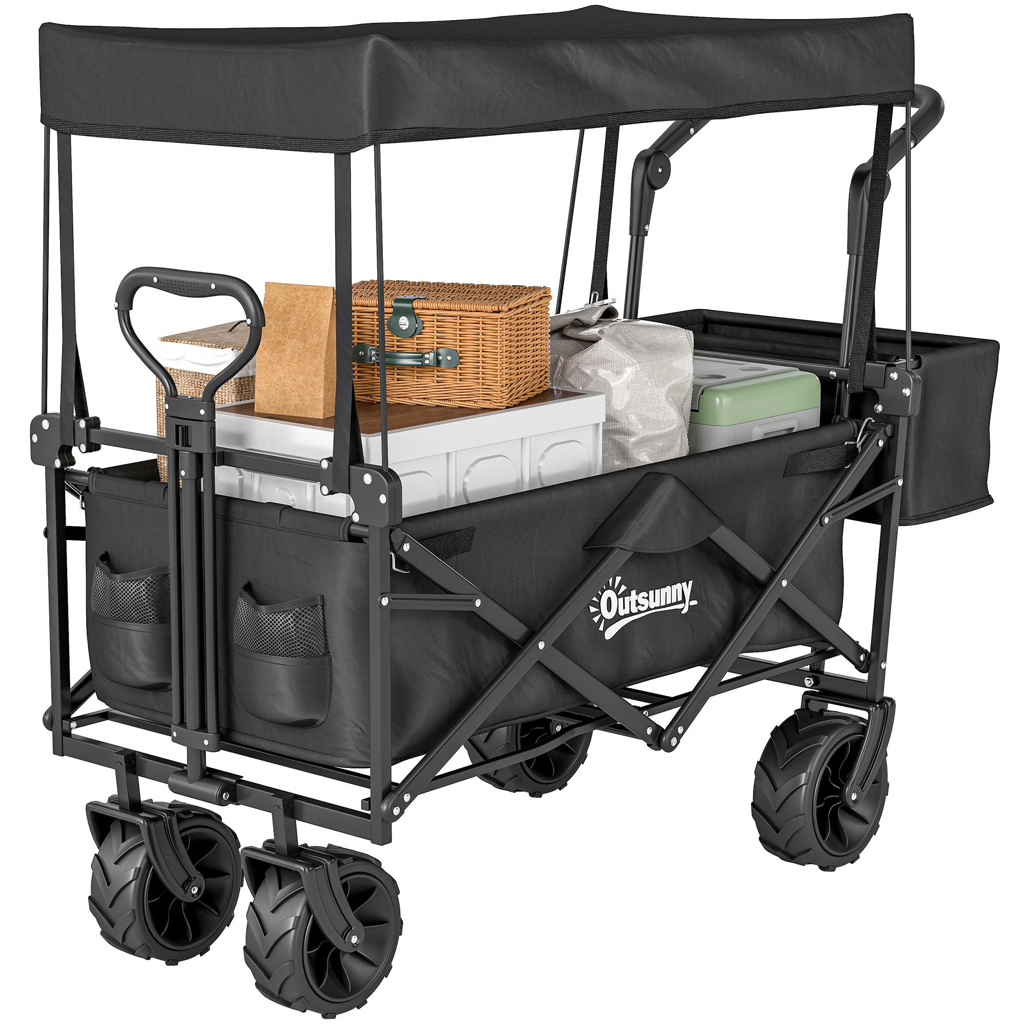 Black Canopy Garden Wagon with Folding Frame