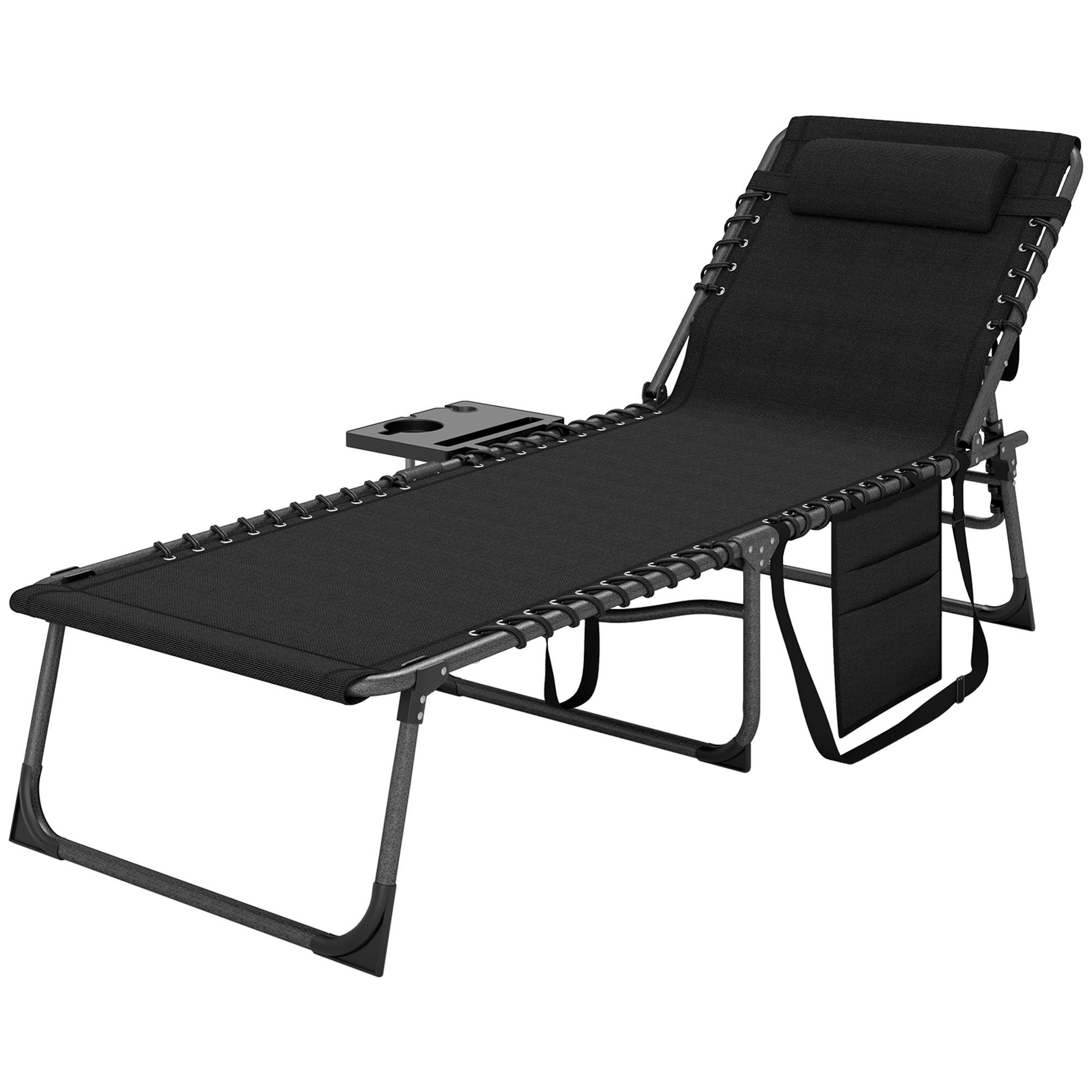 Black 5-Level Lounger with Tray and Detachable Headrest