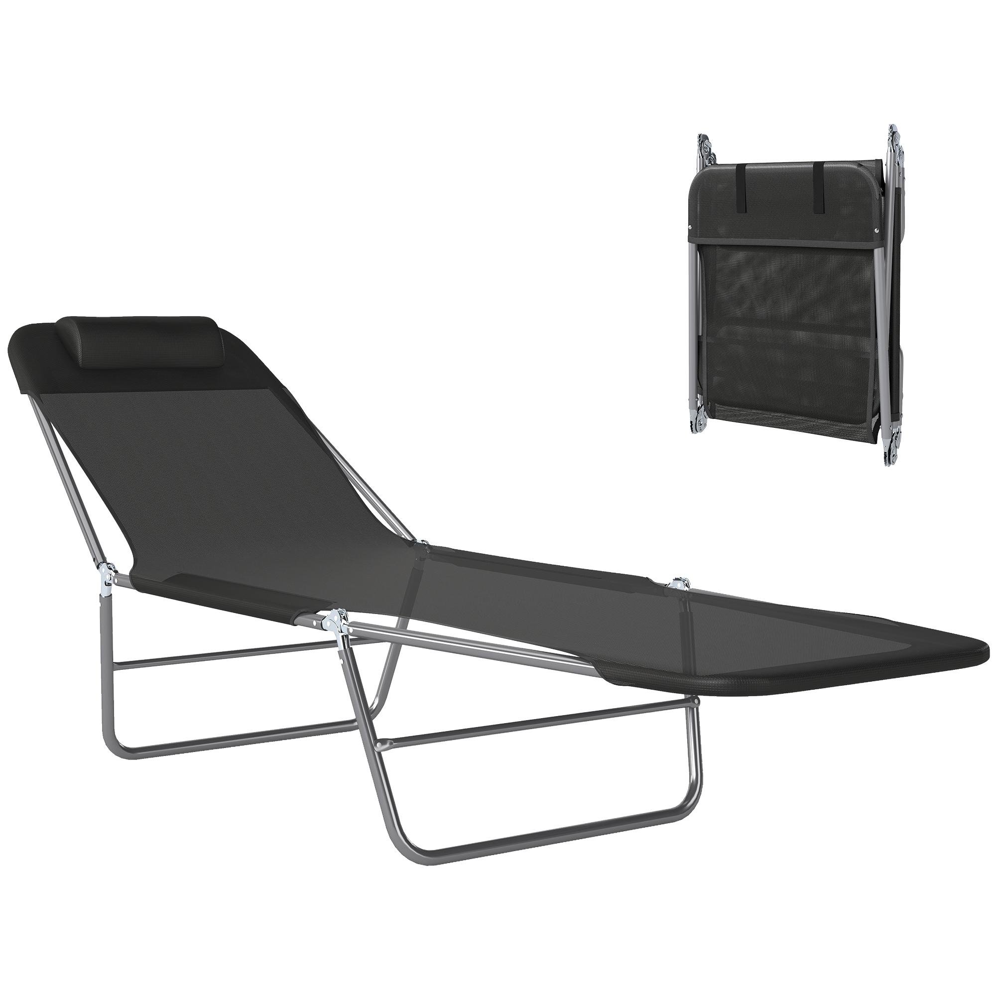 Black Steel Mesh Chaise, Adjustable Folding Lounger