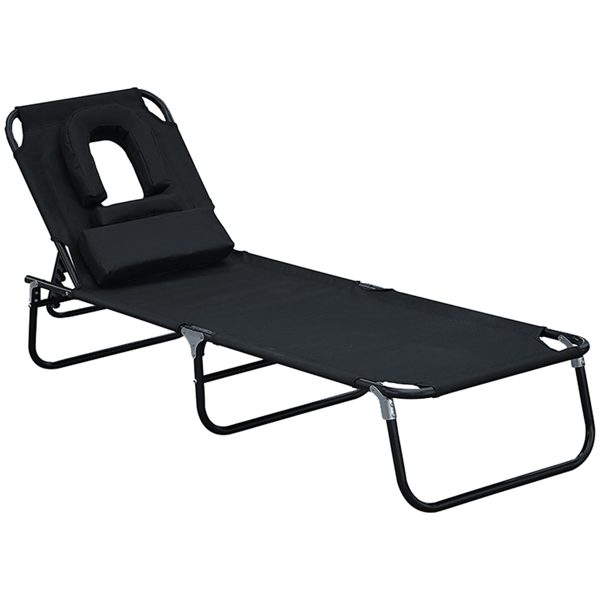 Black Padded Face Hole Chair, Folding Outdoor Lounger