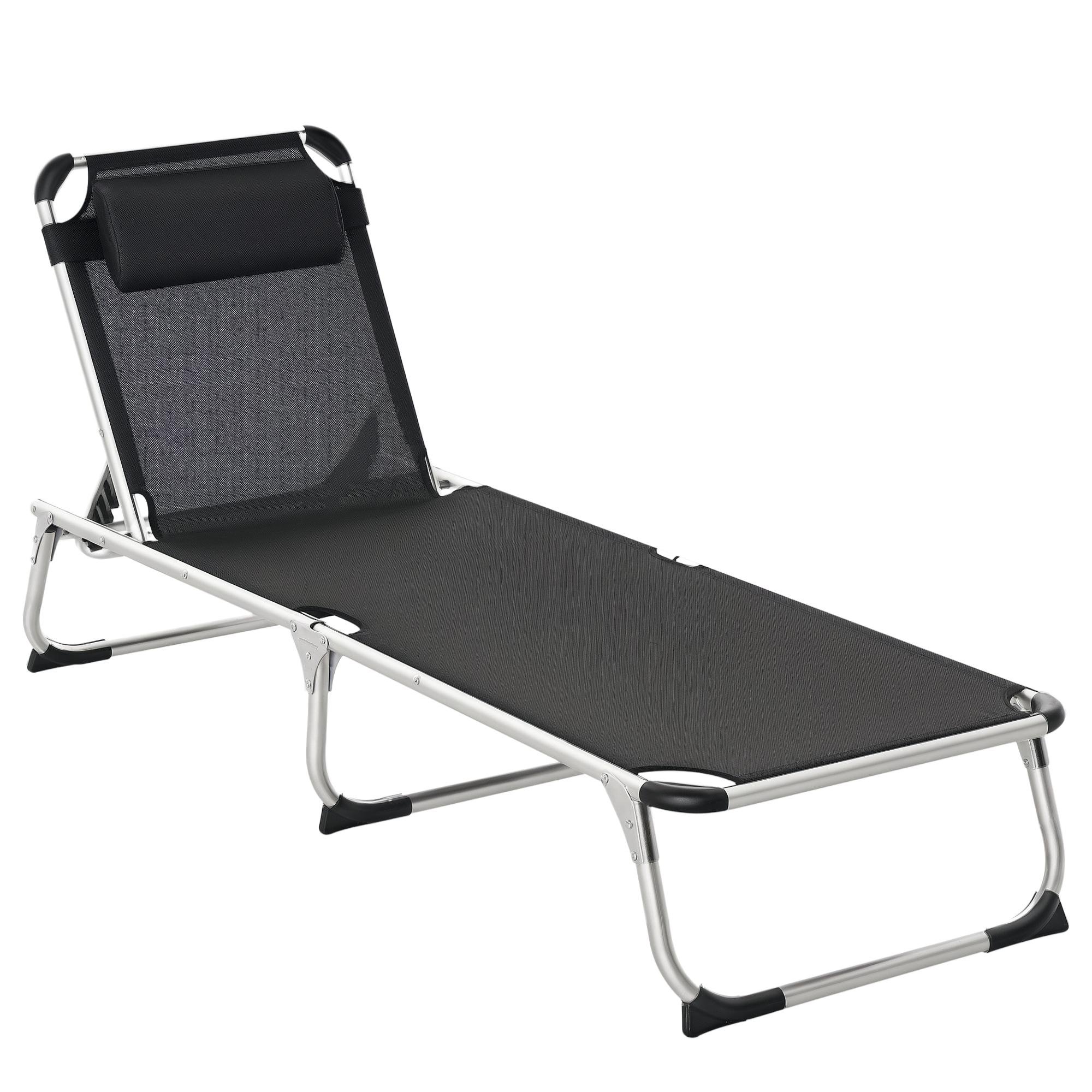 Black Aluminum Patio Lounger, Folding 5-Level Recline