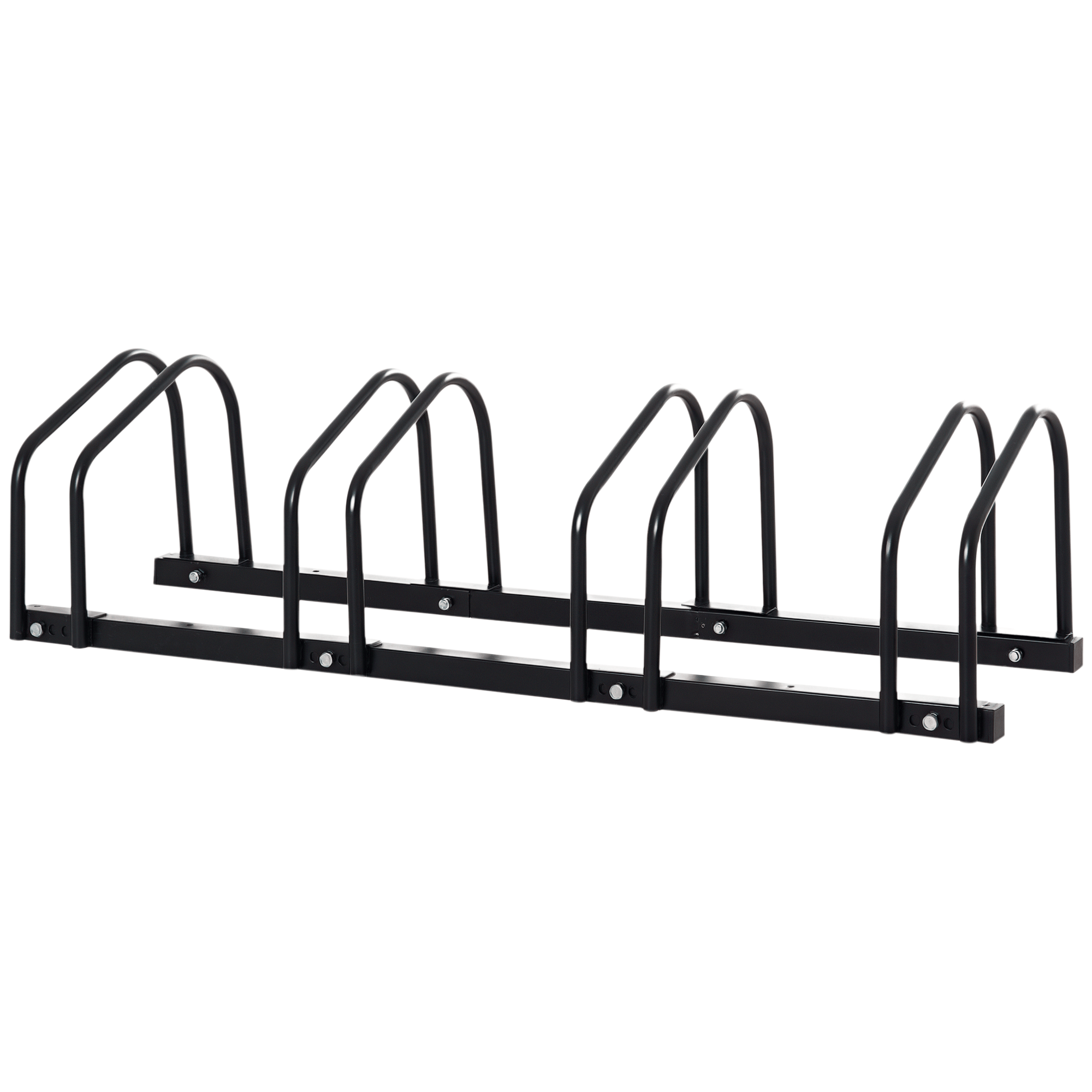 Black Four-Bike Floor Rack, Steel Storage Stand