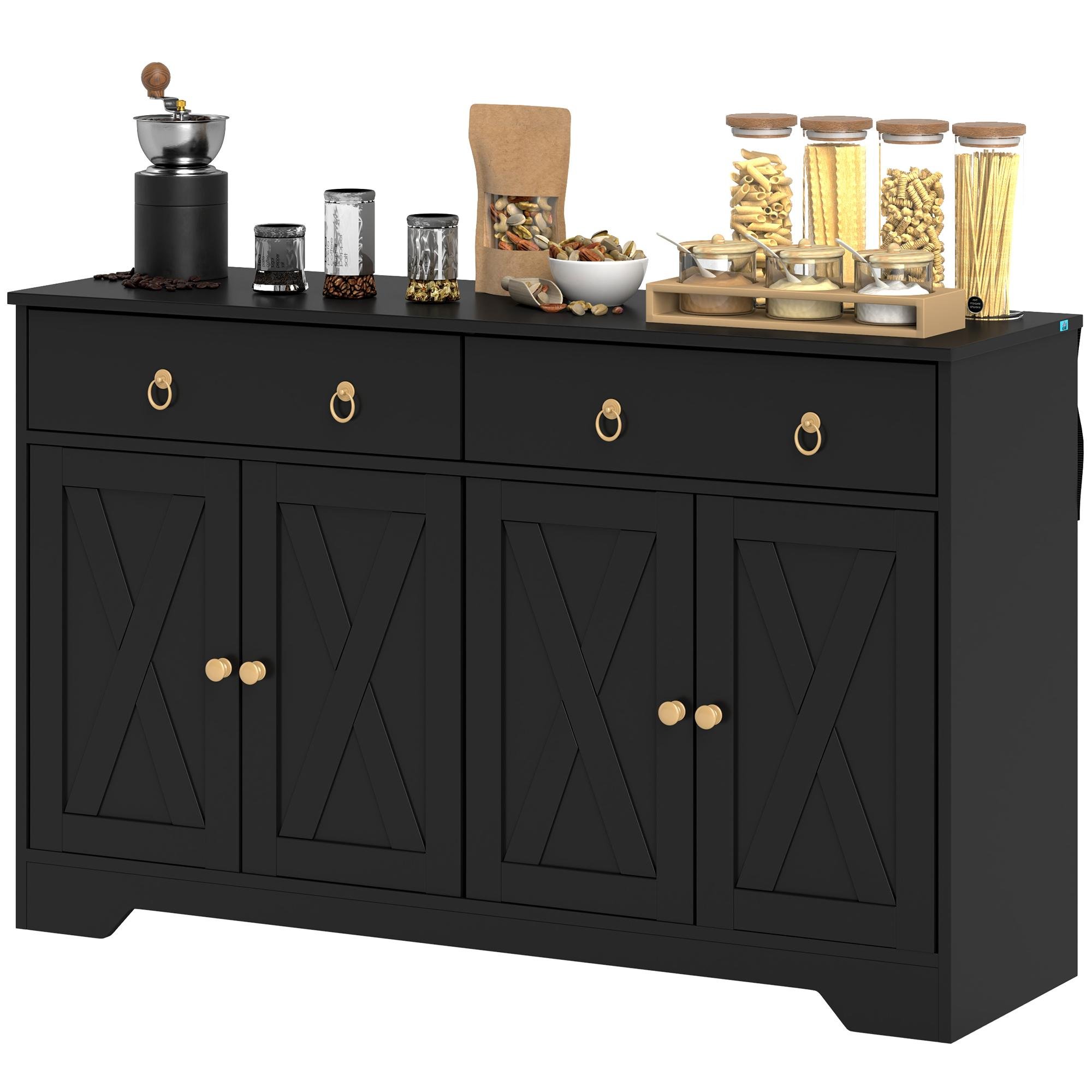 Black Four Door Bar Cabinet with Adjustable Shelves