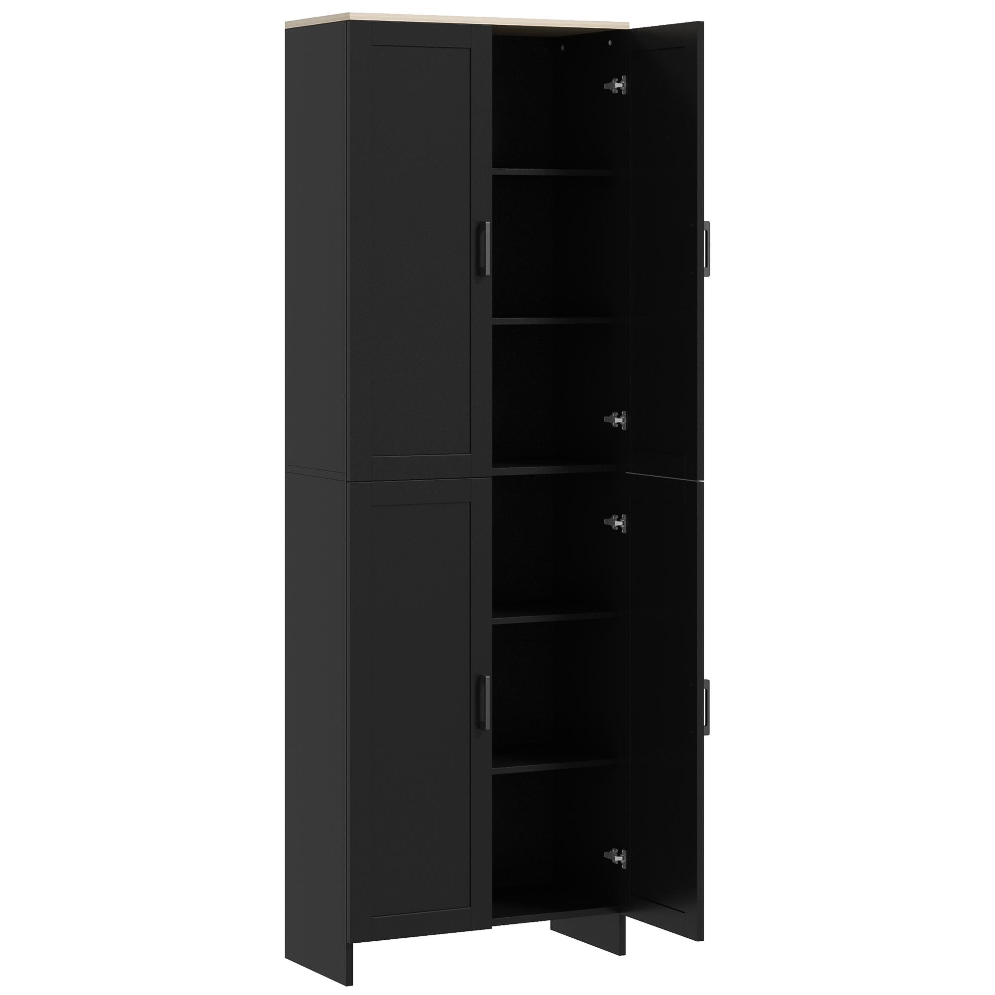 Black Four-Door Pantry with Six Shelves, 67.1 in