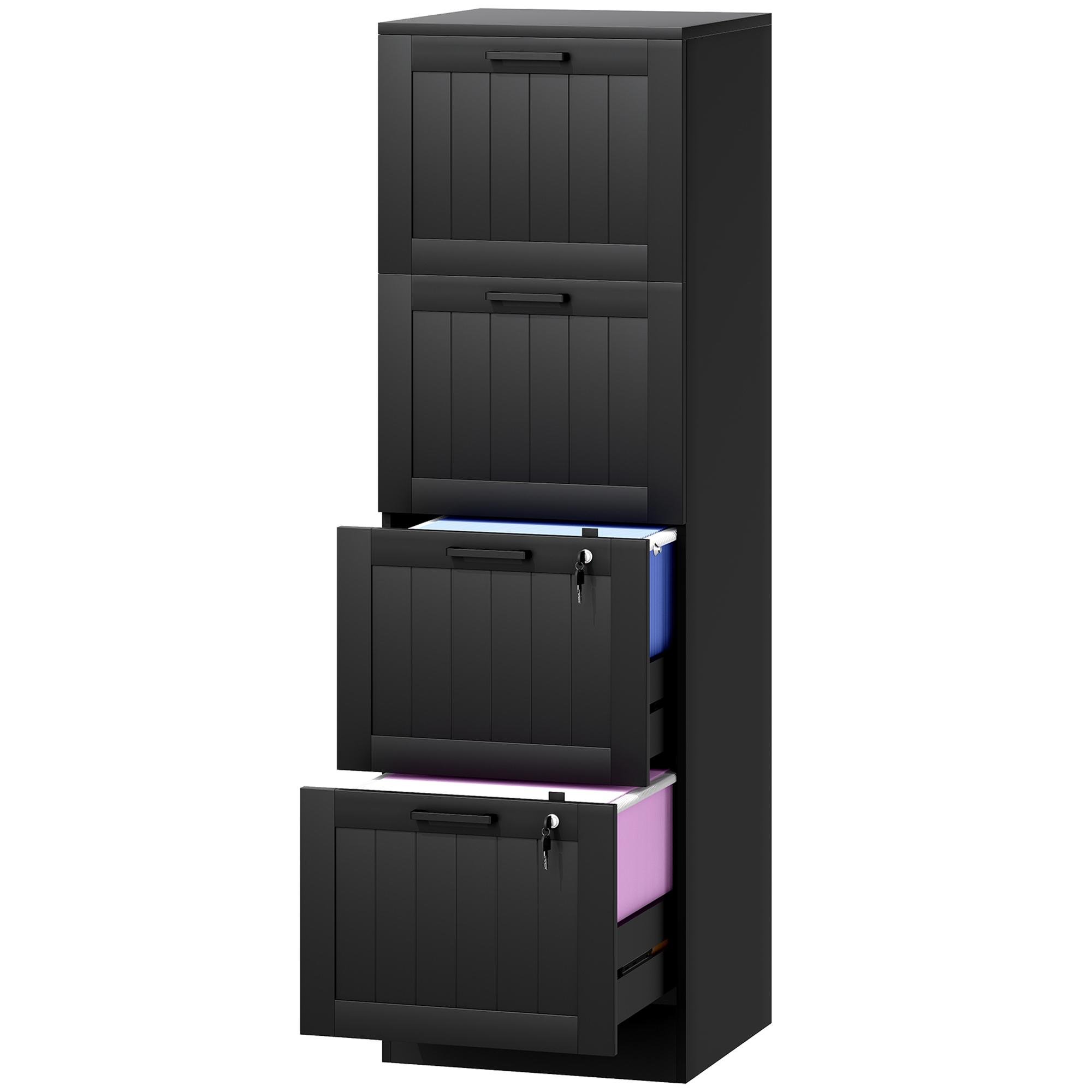Black Four Drawer File Cabinet with Adjustable Rails