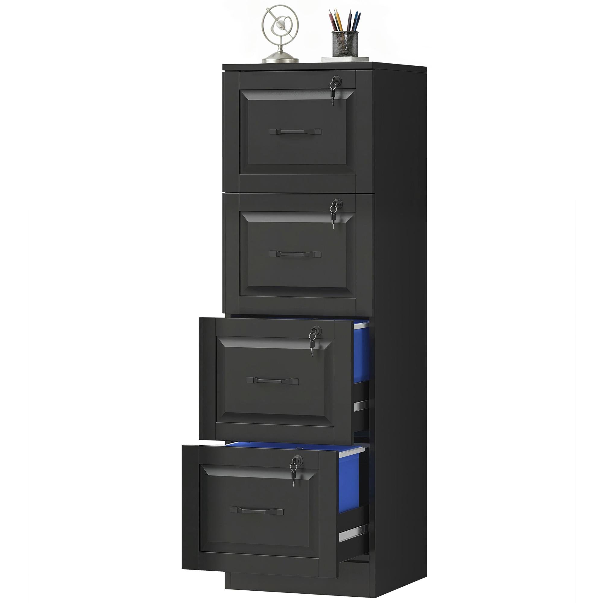 Black Four Drawer MDF Cabinet with A4 & Letter Rails