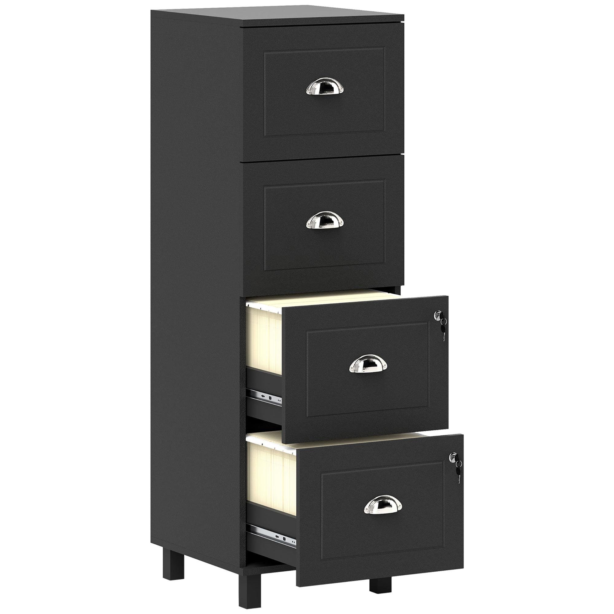 Black Engineered Wood Cabinet with 4 Drawers