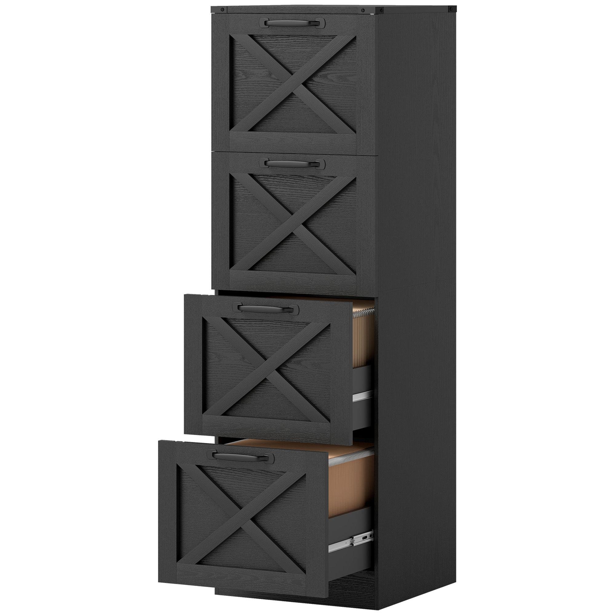 Black Four Drawer Farmhouse Cabinet with Letter/A4 File Storage