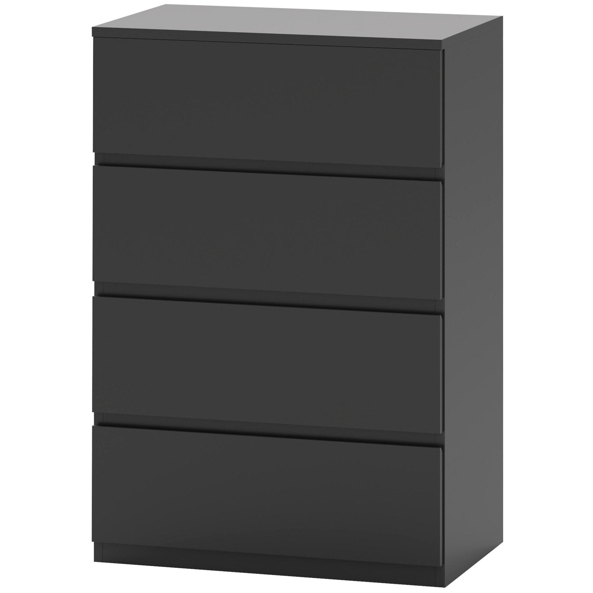 Black Four Drawer Storage Cabinet with Handle-Less Design