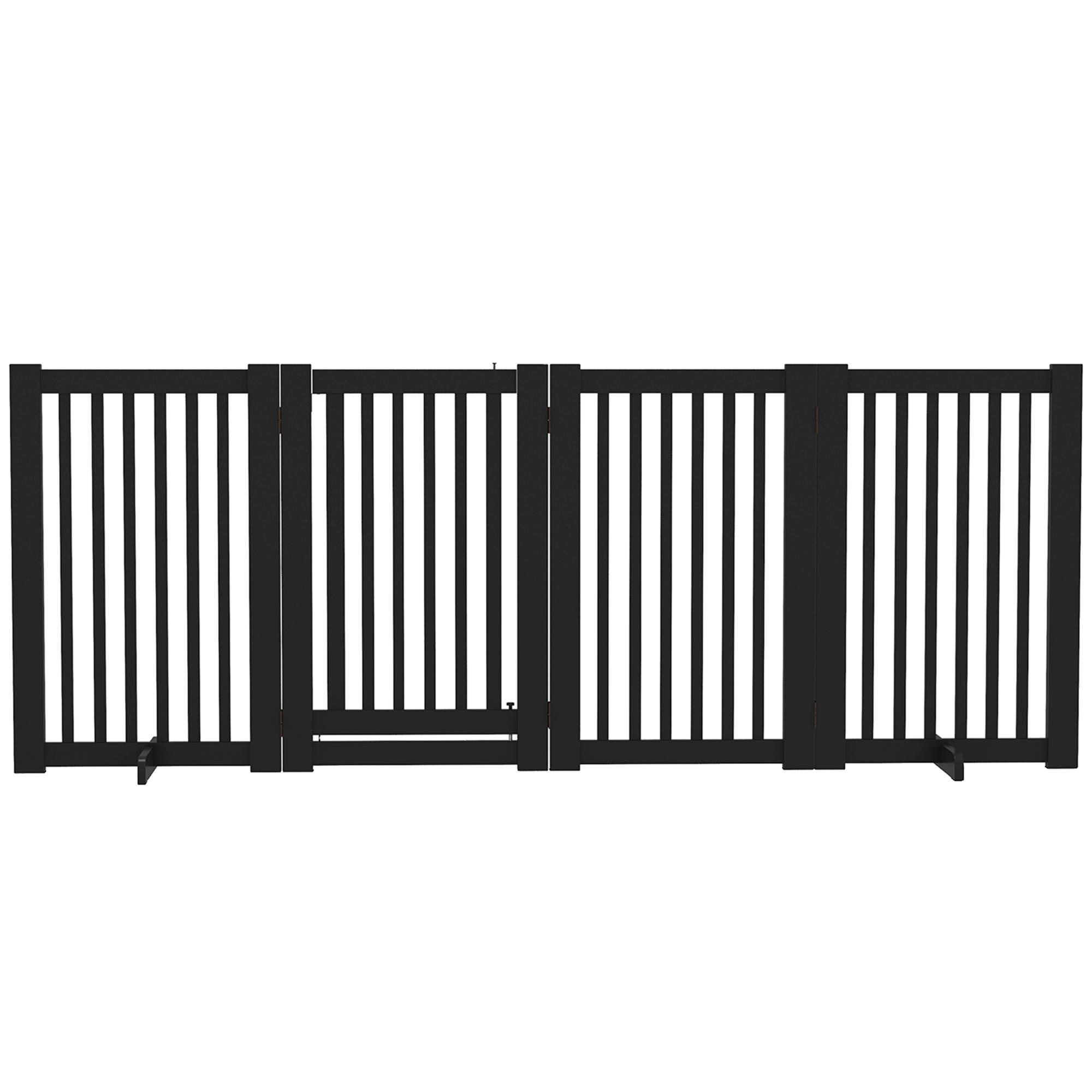 Black Freestanding Dog Gate with Folding Panels, 81-Inch Wide