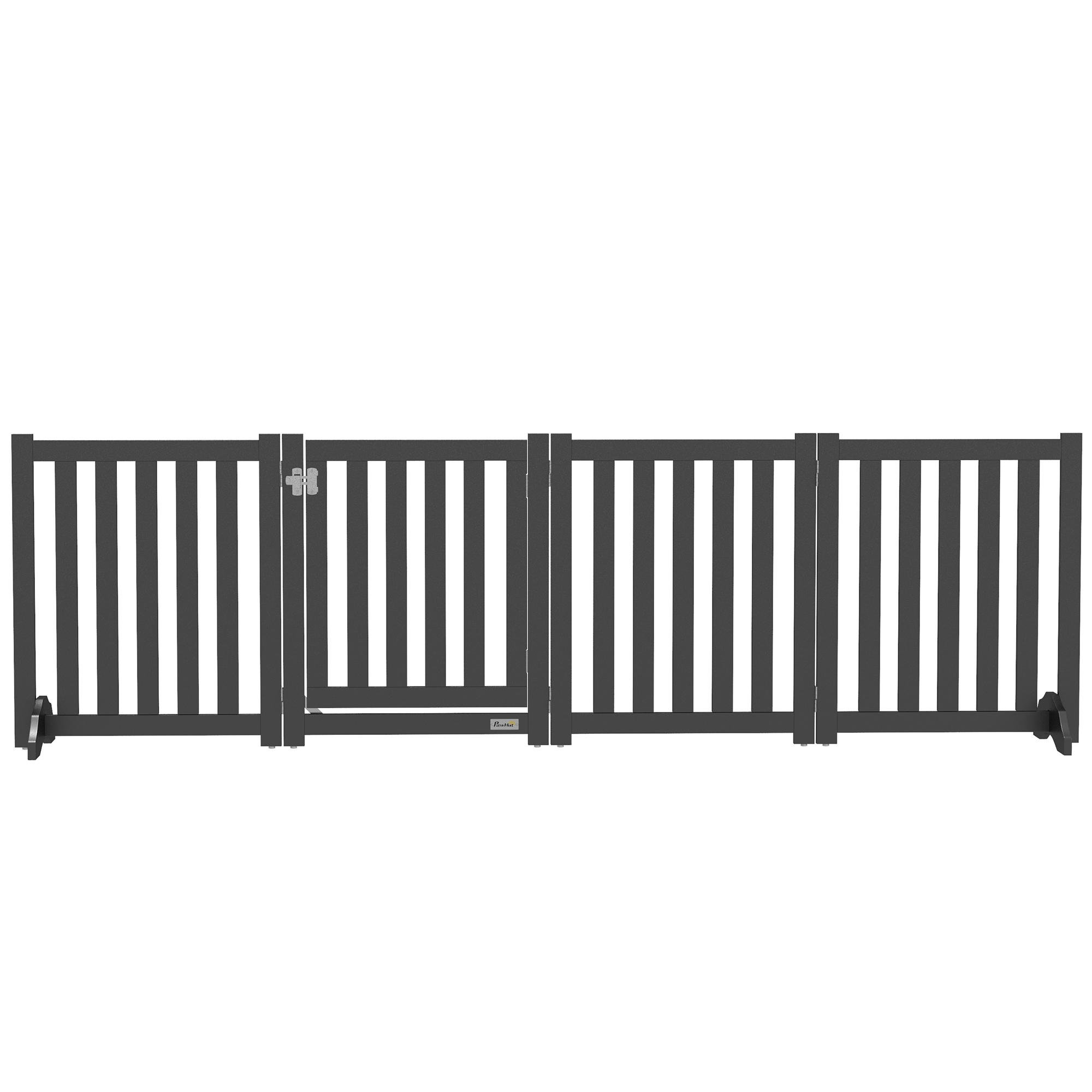 Black Four Panel Pet Gate with Door, 81 in Wide