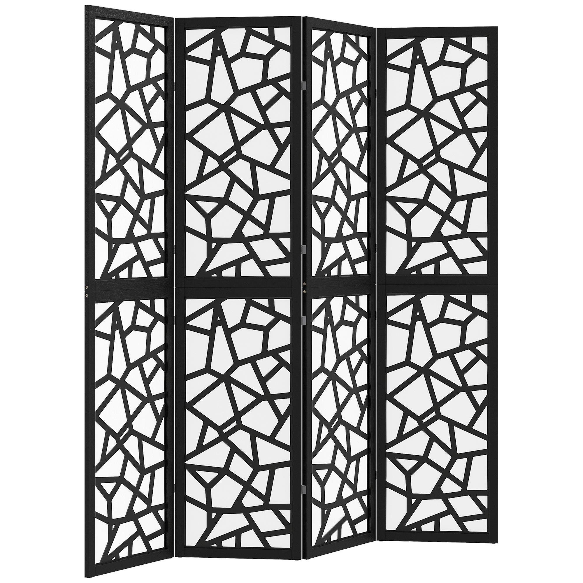 Black Geometric 4 Panel Divider, 63-In Privacy Screen