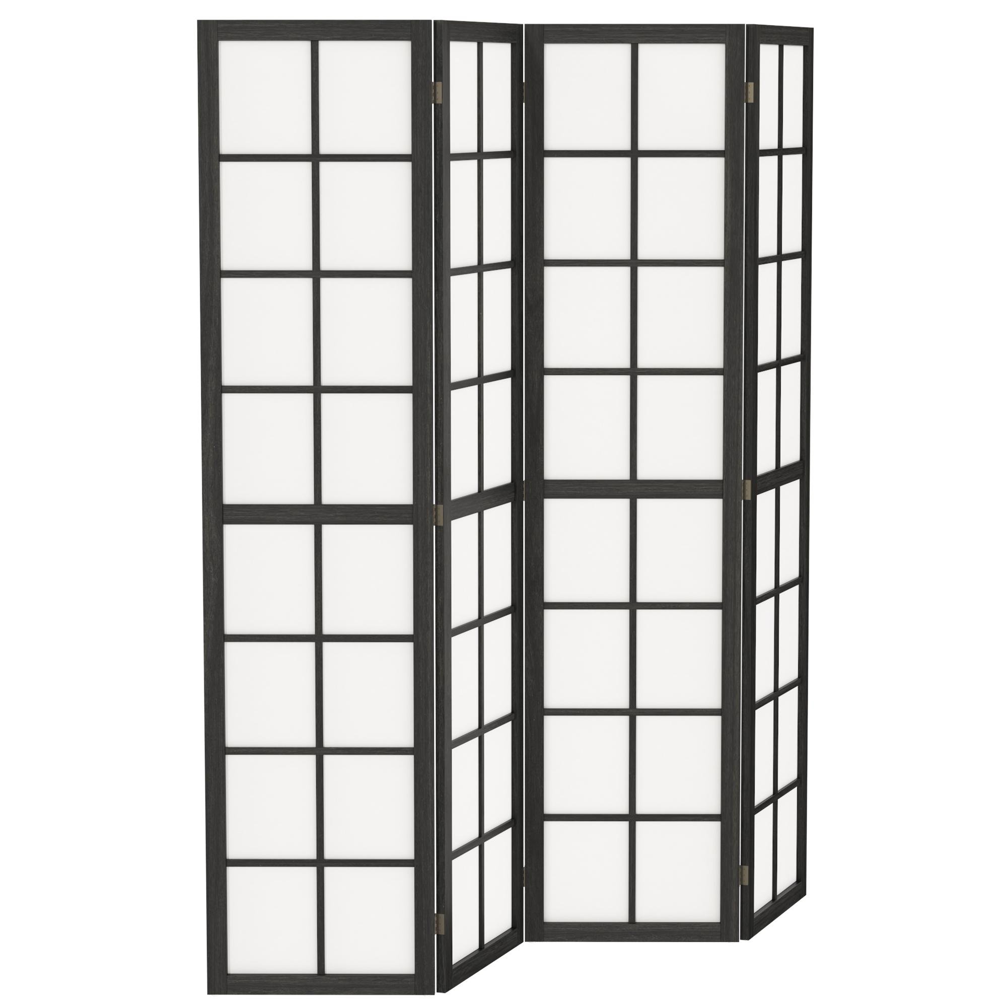 Black Pine Four Panel Screen Folding Room Divider