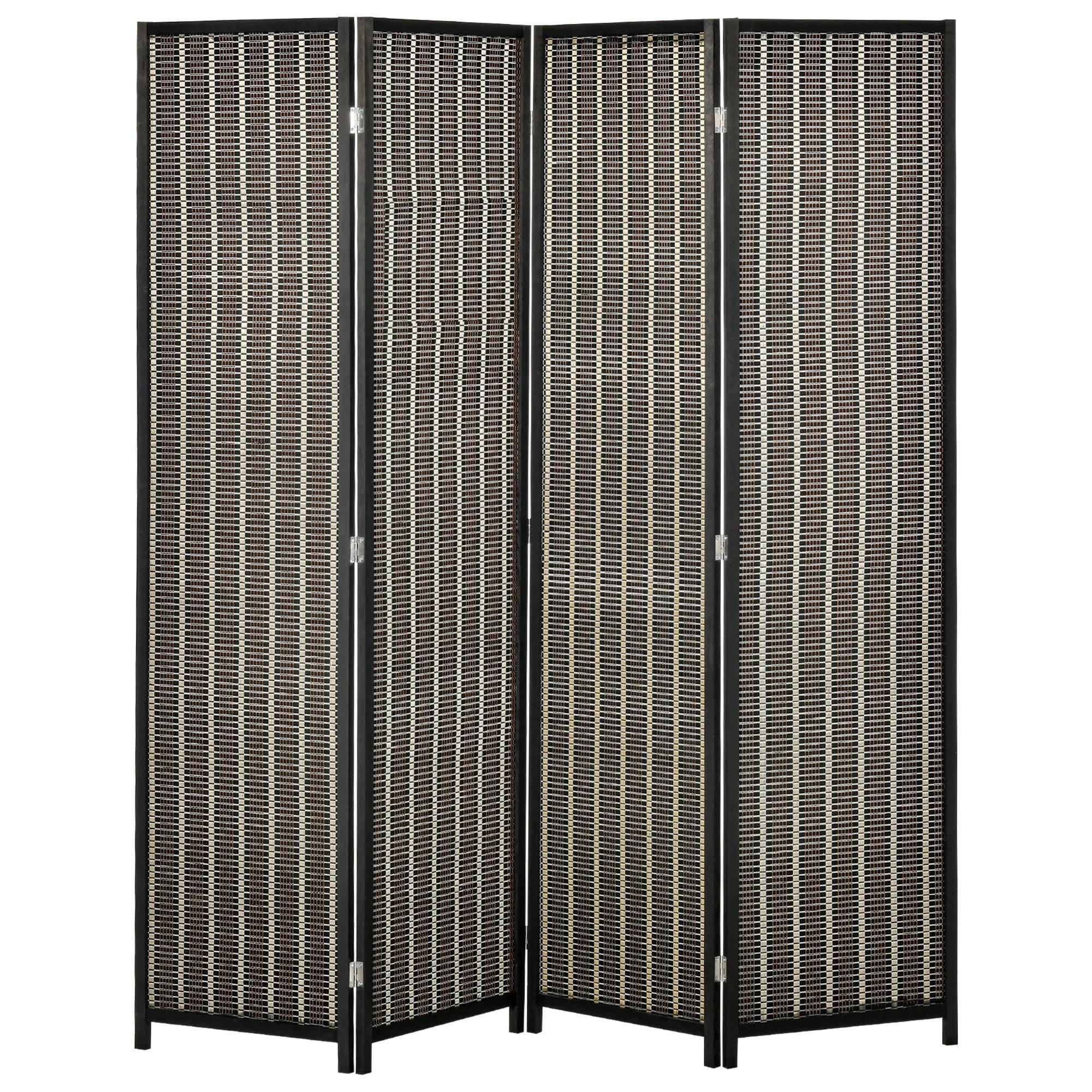 Black Bamboo Four Panel Screen, 6 Ft Room Divider